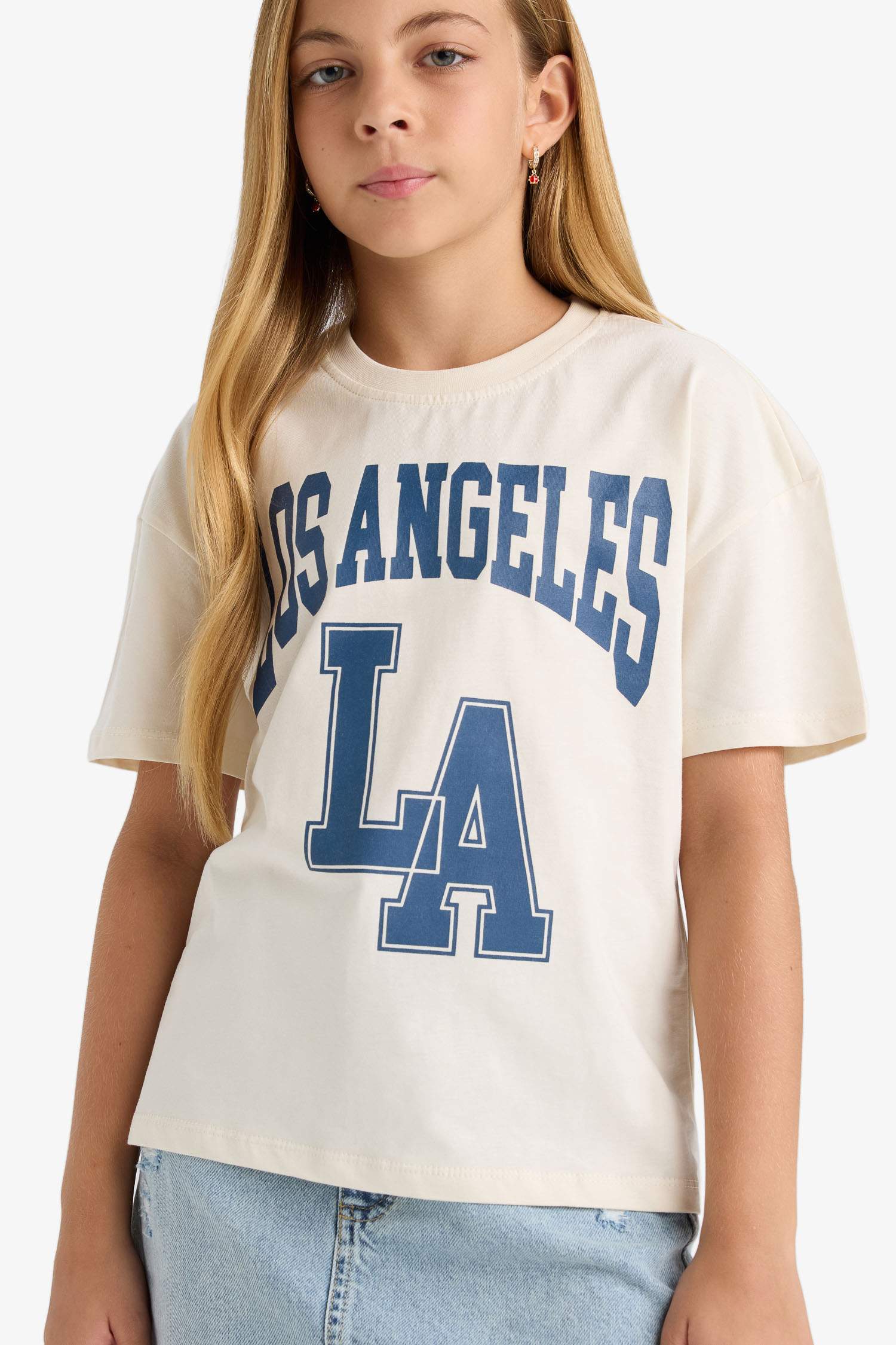 تيشيرت بنات نص كم قصة مريحة برقبة مستديرة