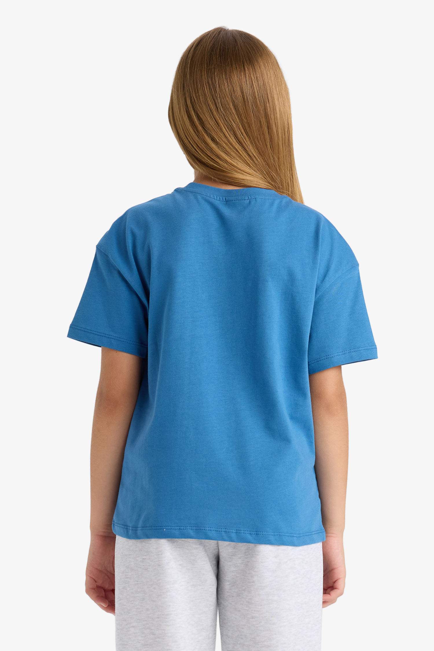 Kız Çocuk Relax Fit Bisiklet Yaka Baskılı Kısa Kollu Tişört