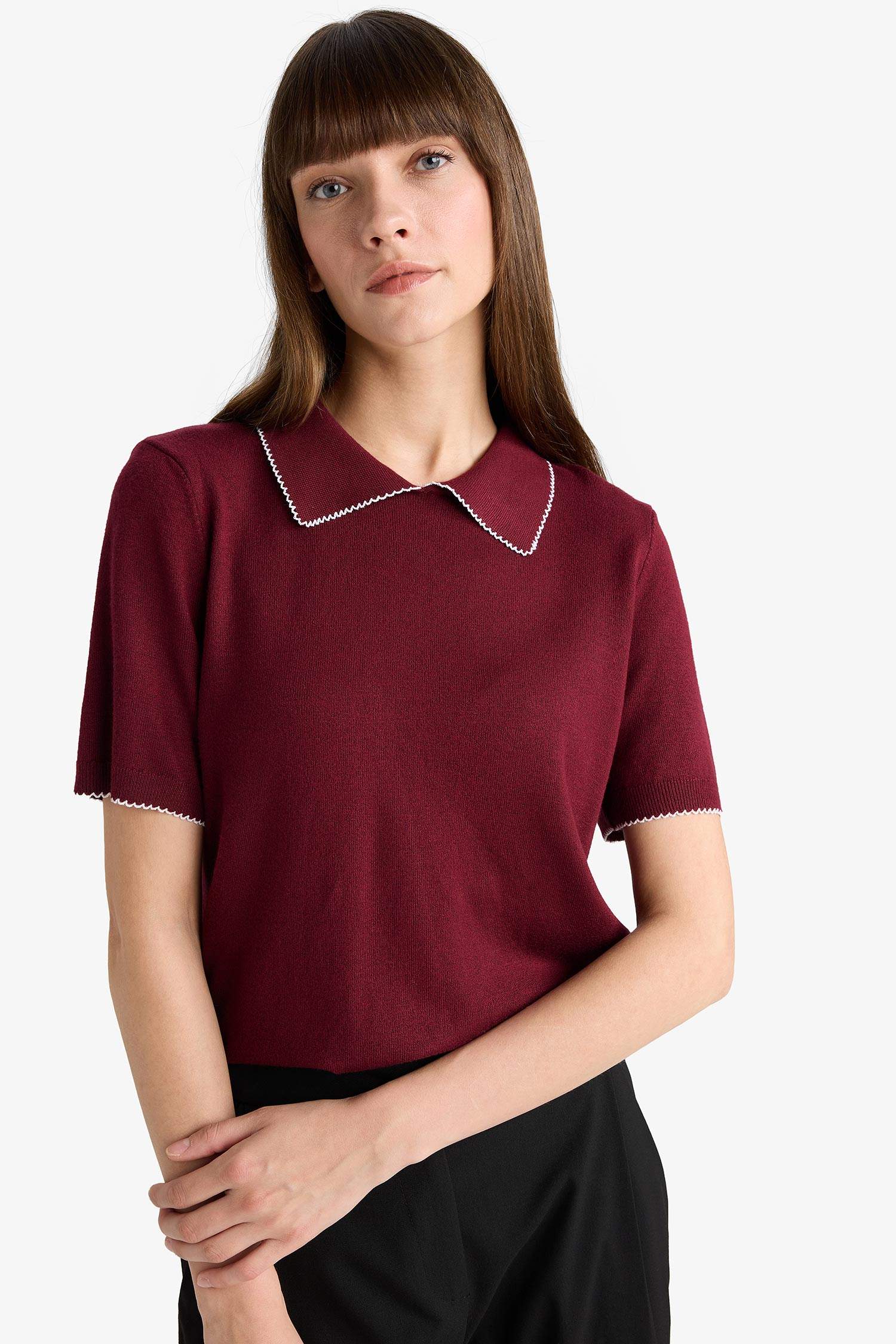 Regular Fit Polo Yaka Kısa Kollu Triko Kazak