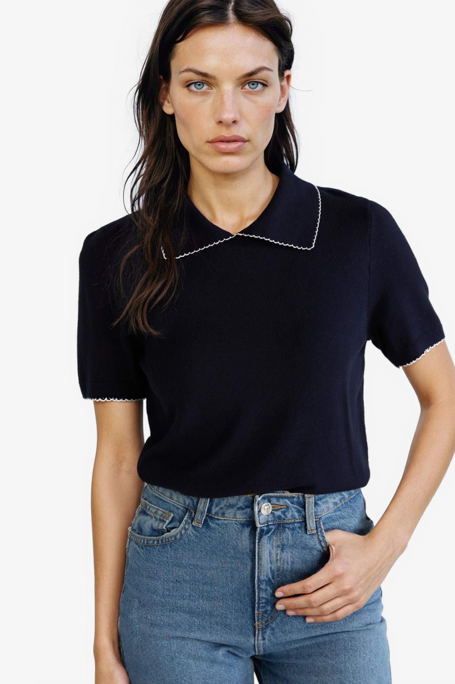 Regular Fit Polo Yaka Kısa Kollu Triko Kazak