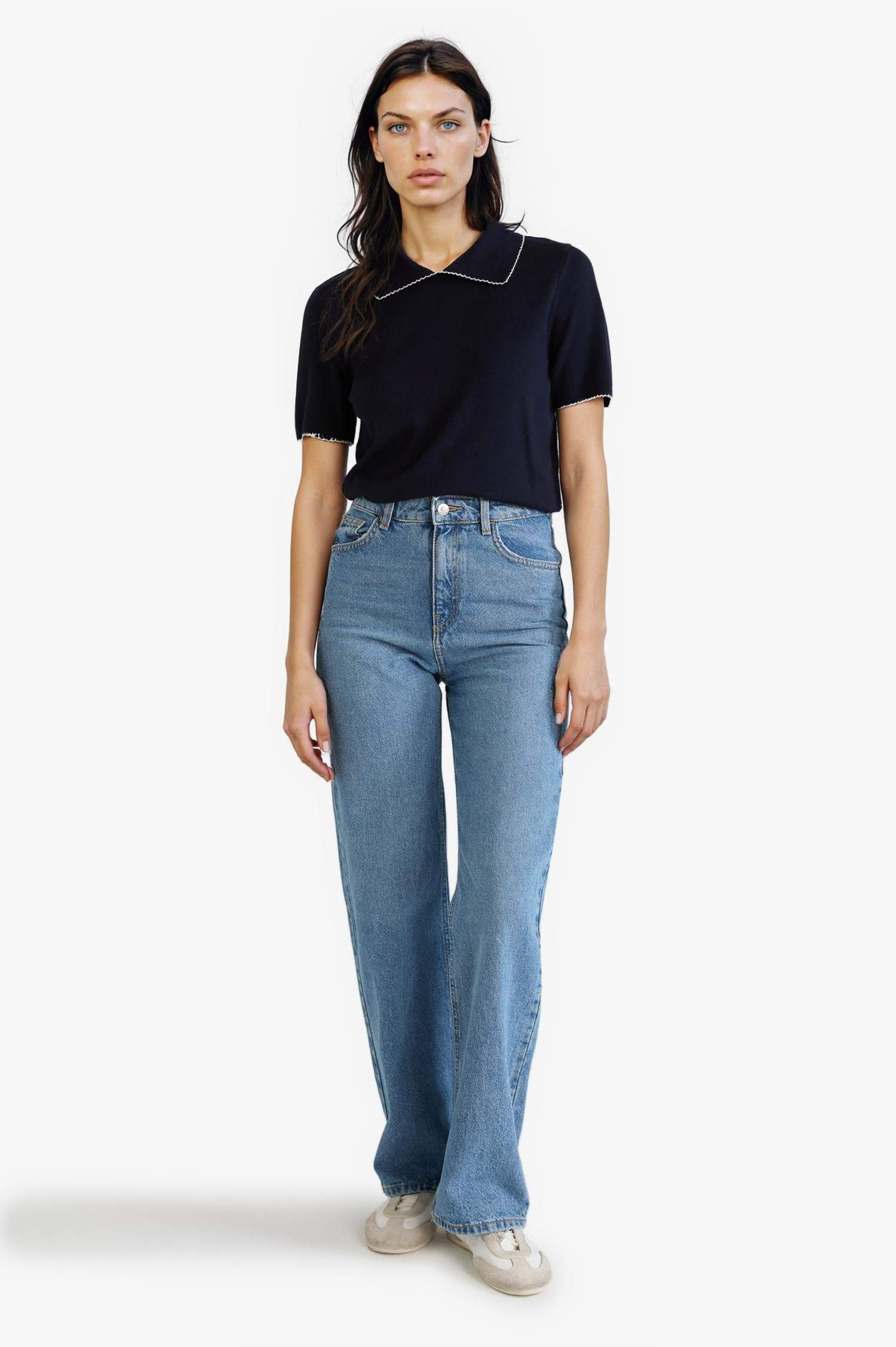 Regular Fit Polo Yaka Kısa Kollu Triko Kazak