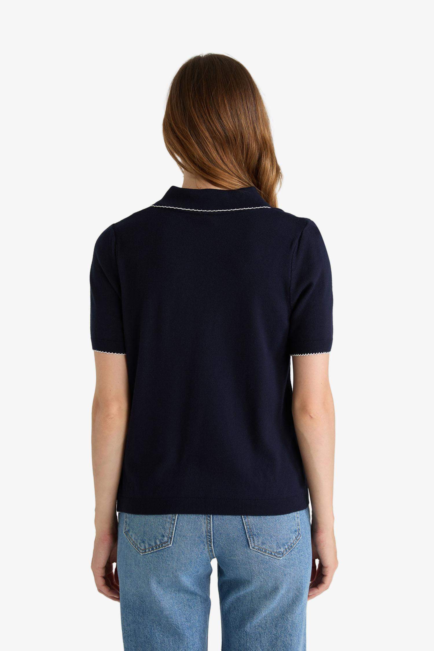 Regular Fit Polo Yaka Kısa Kollu Triko Kazak