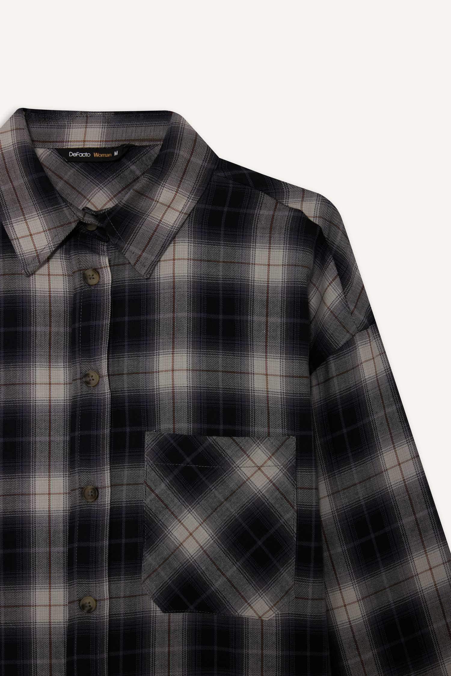 Oversize Geniş Kalıp Kareli Flanel Uzun Kollu Gömlek