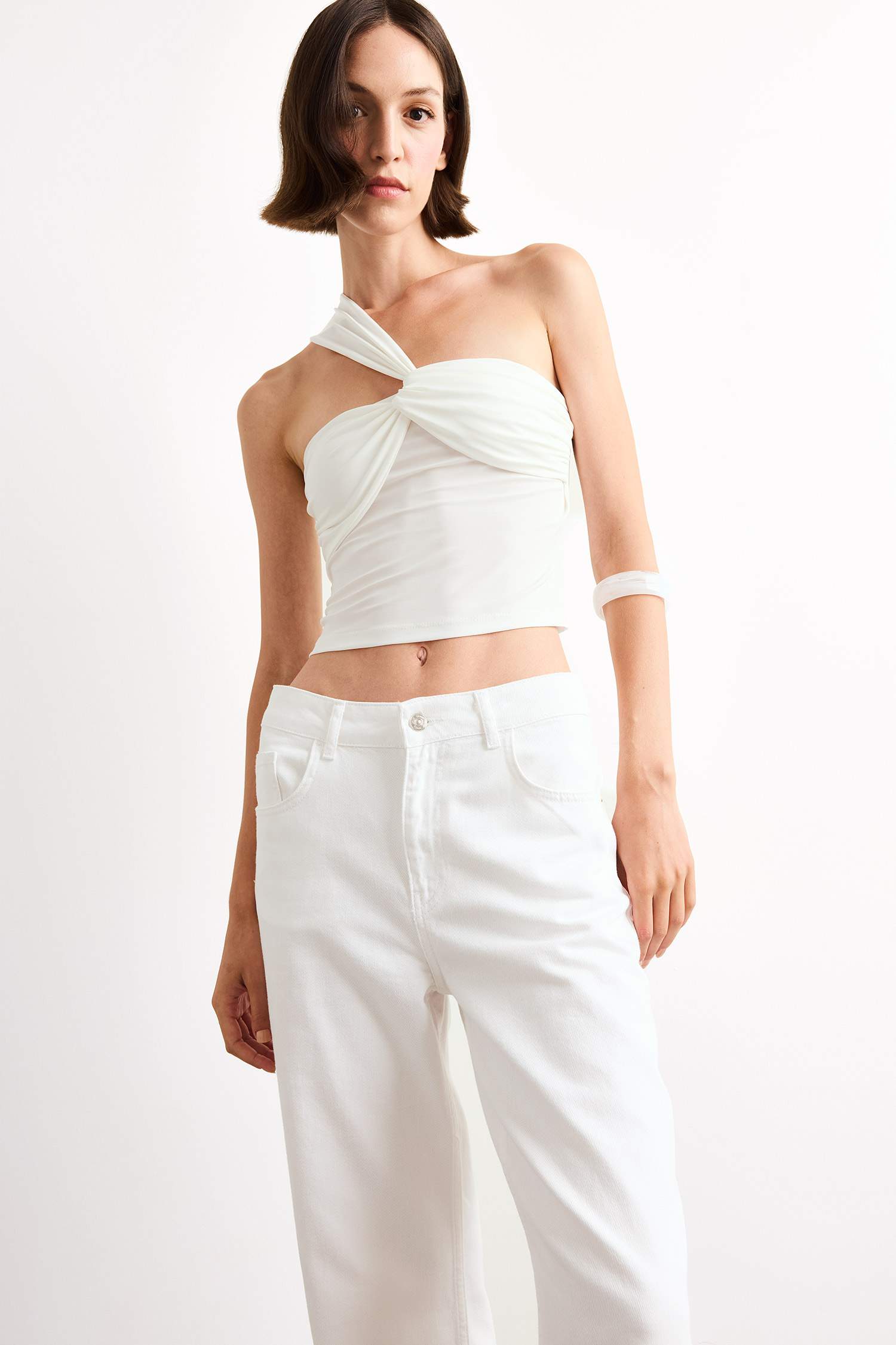 Tek Omuzlu Kalp Yaka Bluz