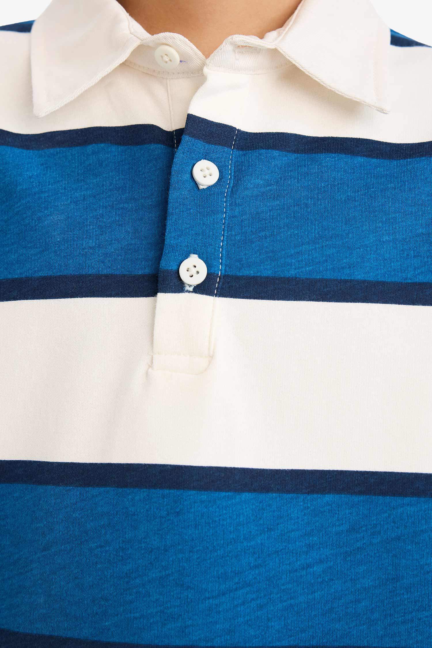 Erkek Çocuk Renk Bloklu Polo Yaka Uzun Kollu Tişört