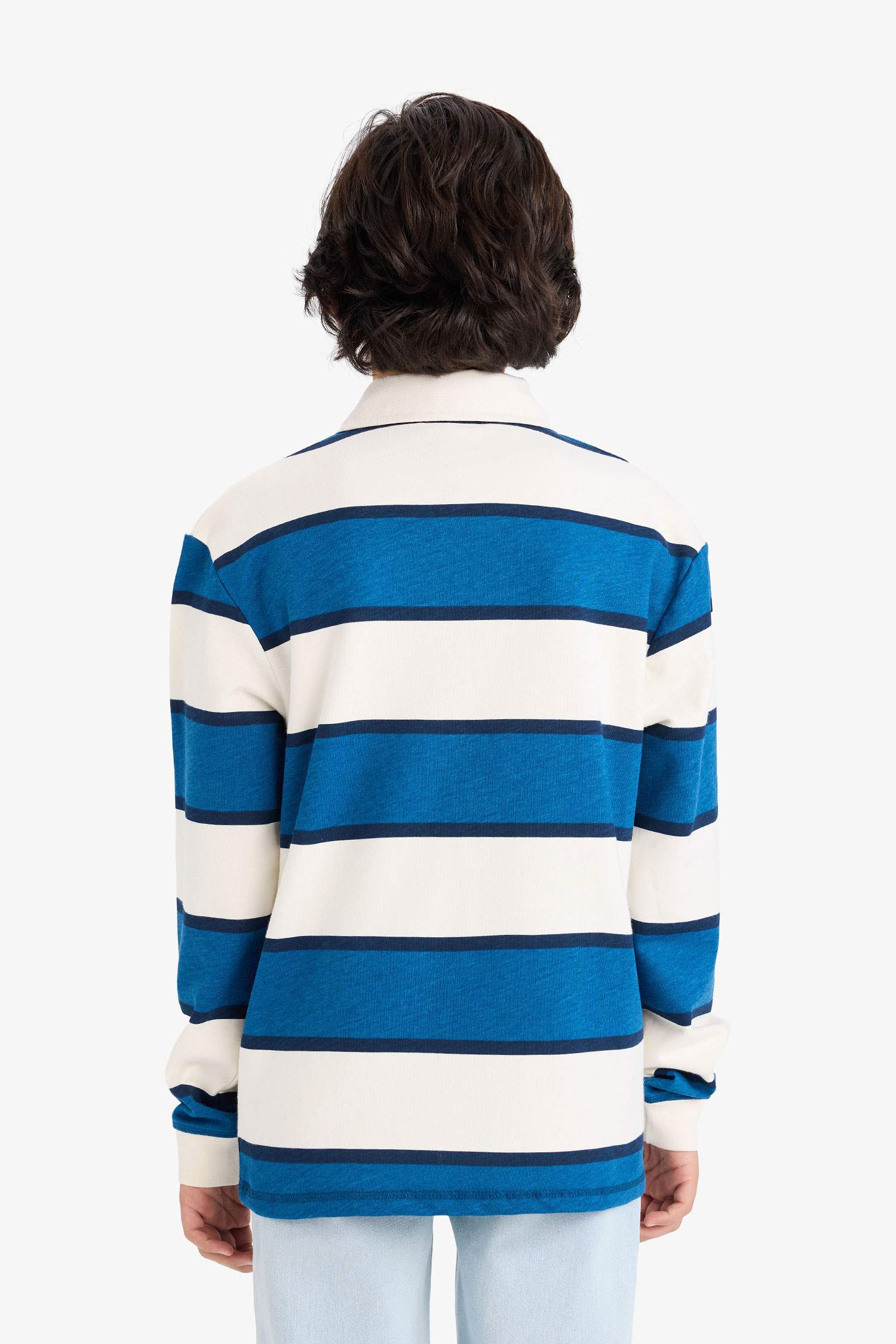 Erkek Çocuk Renk Bloklu Polo Yaka Uzun Kollu Tişört