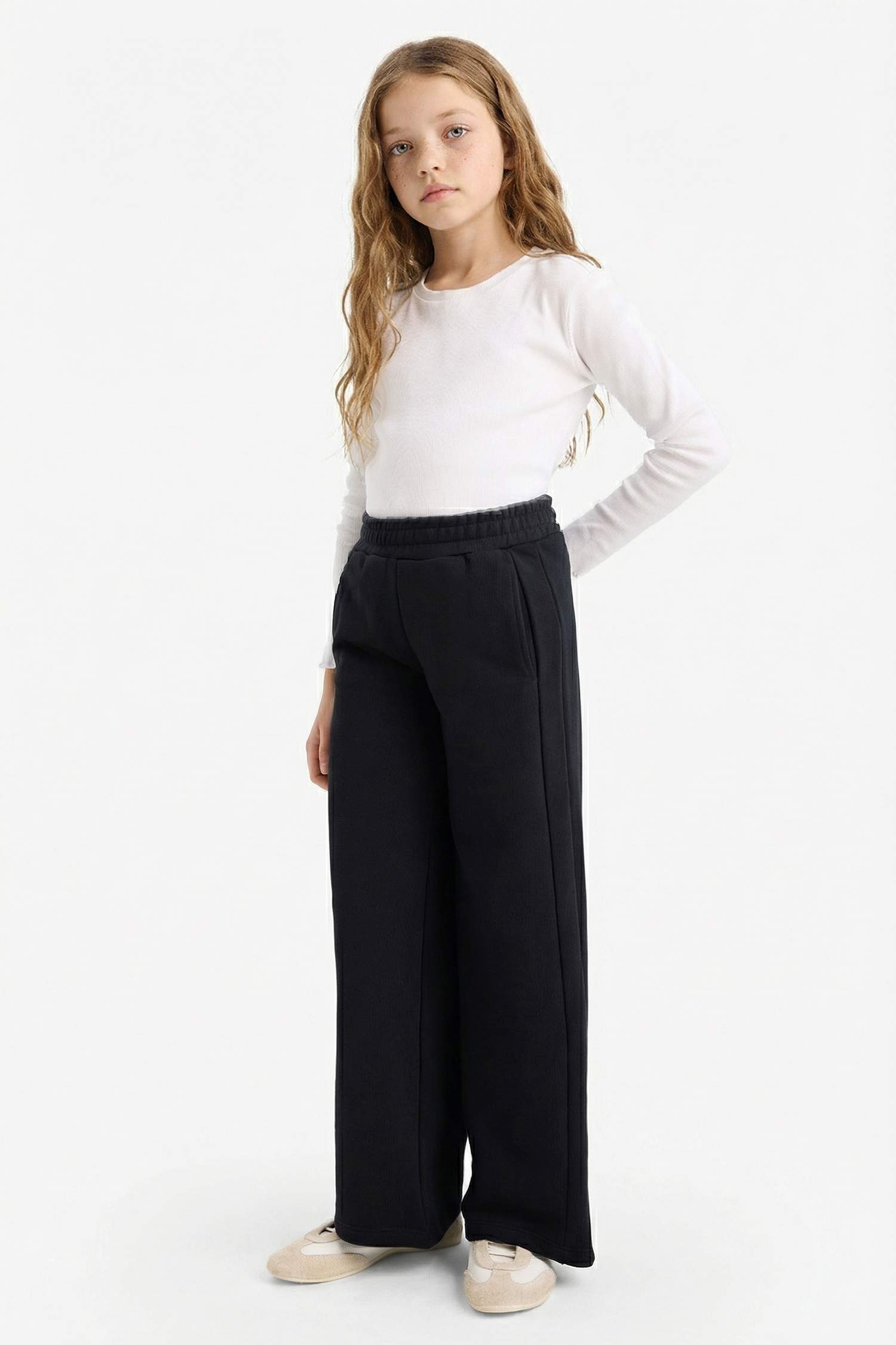 Kız Çocuk Wide Leg Beli Lastikli Geniş Paça Eşofman Altı