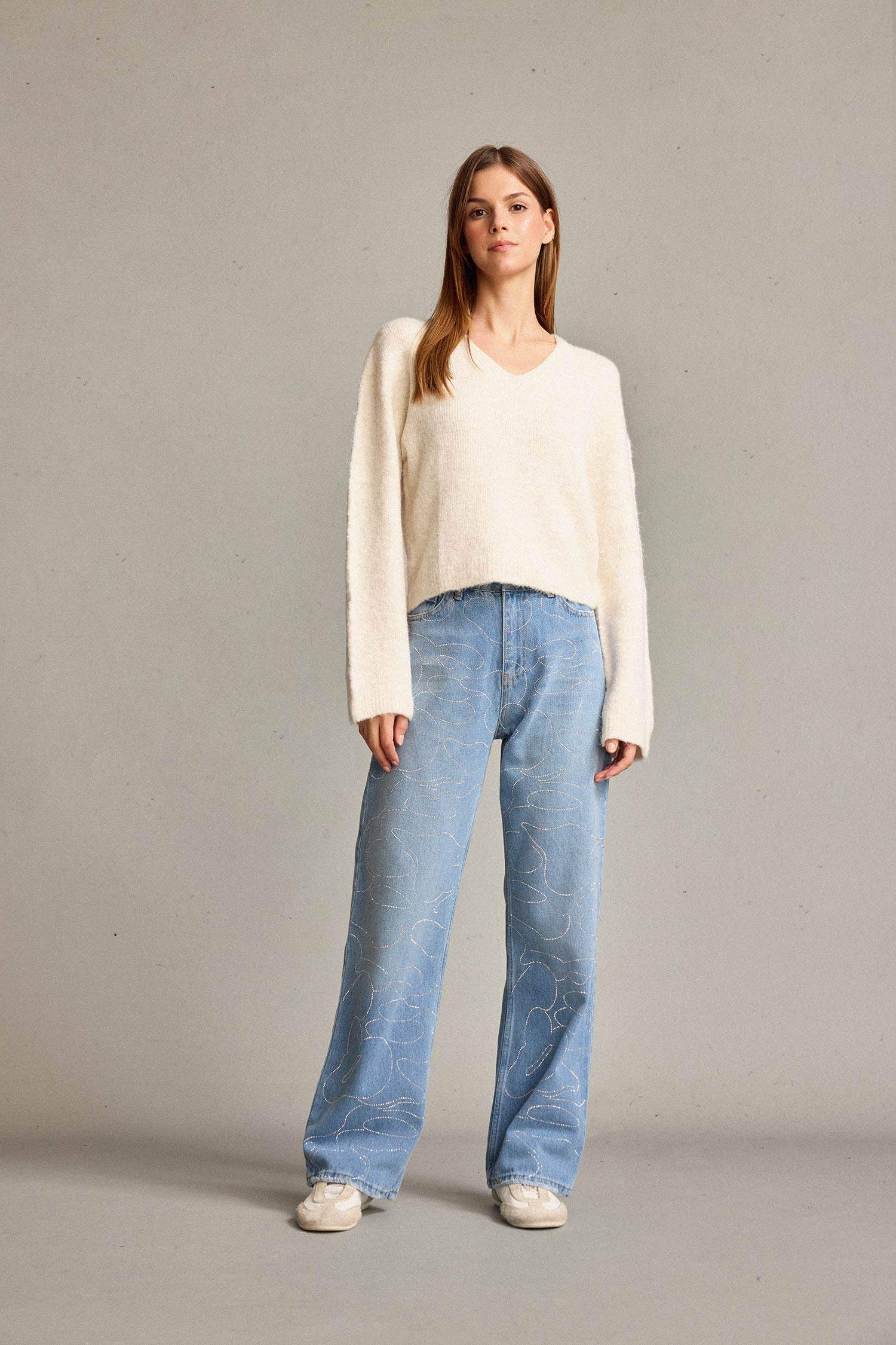 Baggy Fit Yüksek Bel Düz Paça Jean Pantolon