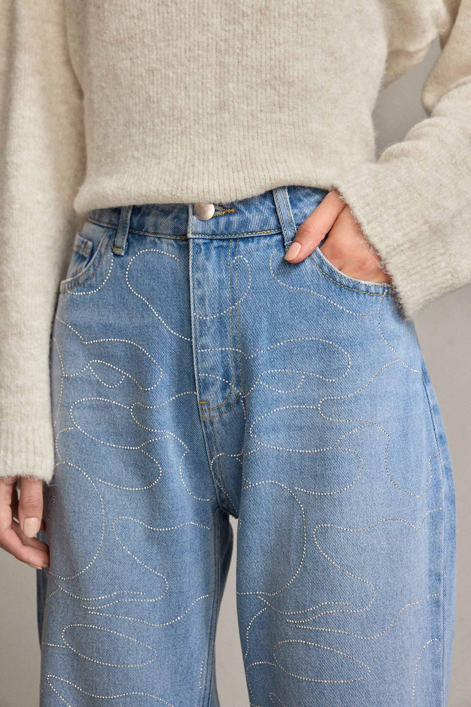 Baggy Fit Yüksek Bel Düz Paça Jean Pantolon