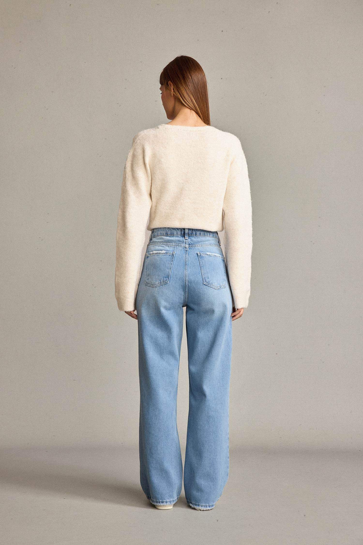 Baggy Fit Yüksek Bel Düz Paça Jean Pantolon