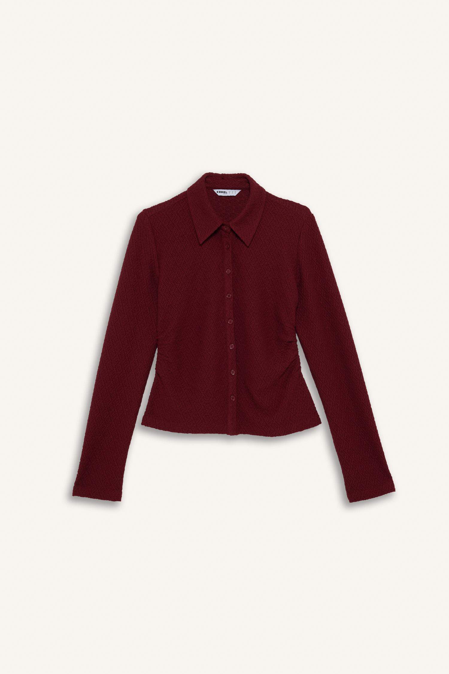 قميص كم طويل القماش المنسوج سليم فيت بياقة قميص