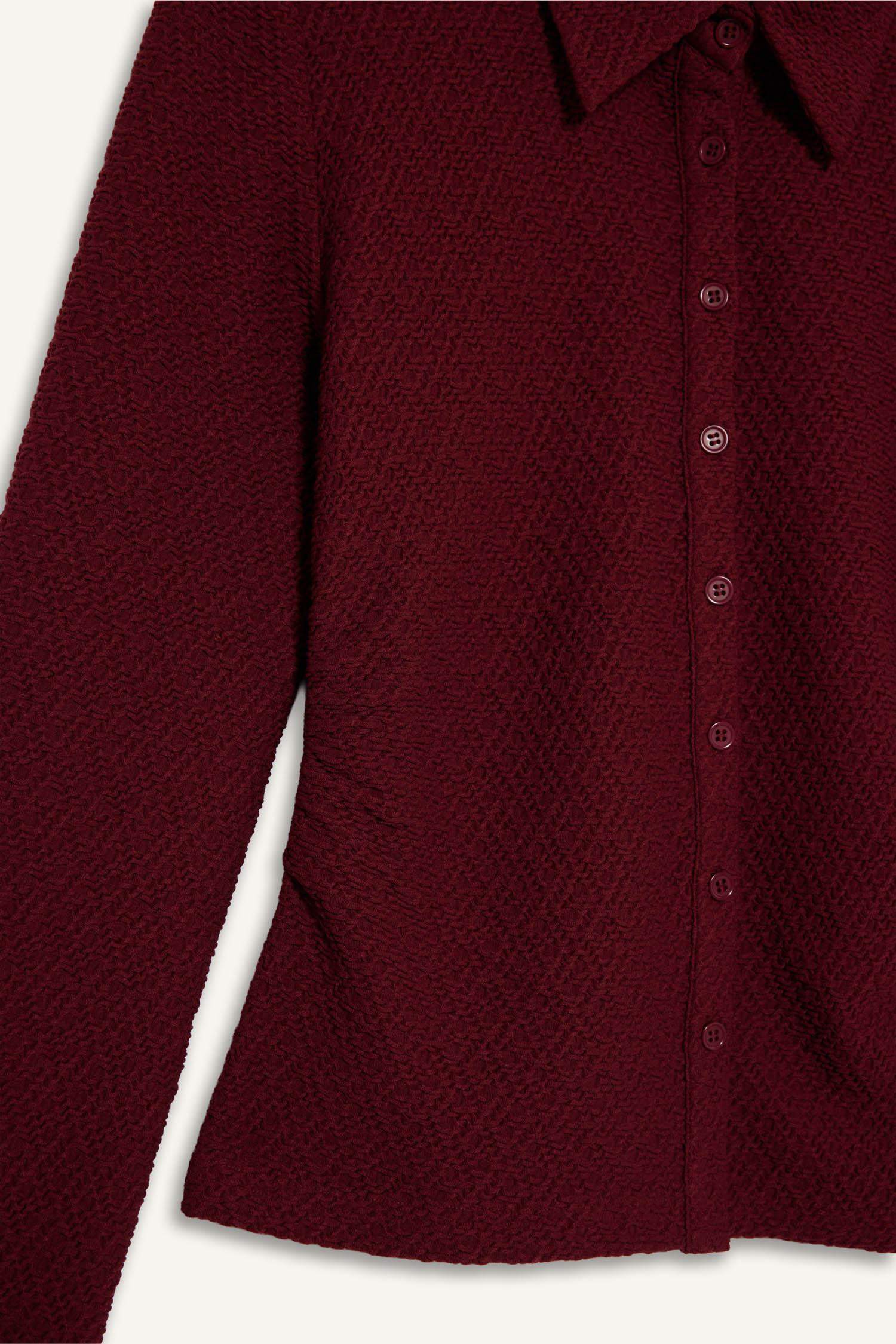 قميص كم طويل القماش المنسوج سليم فيت بياقة قميص