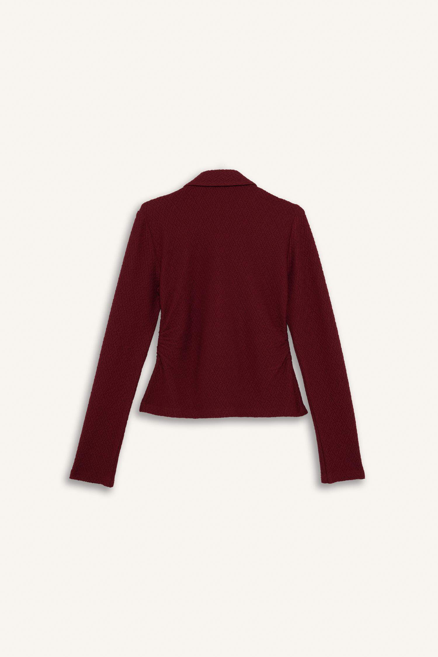 قميص كم طويل القماش المنسوج سليم فيت بياقة قميص