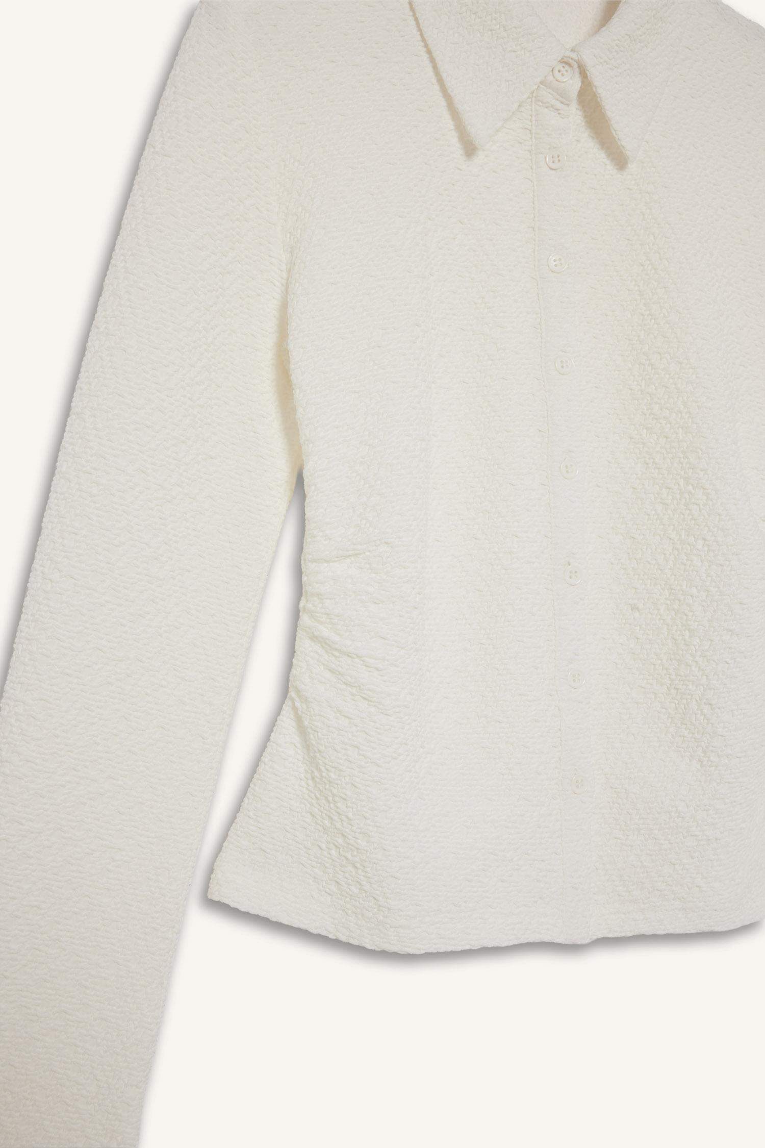 قميص كم طويل القماش المنسوج سليم فيت بياقة قميص