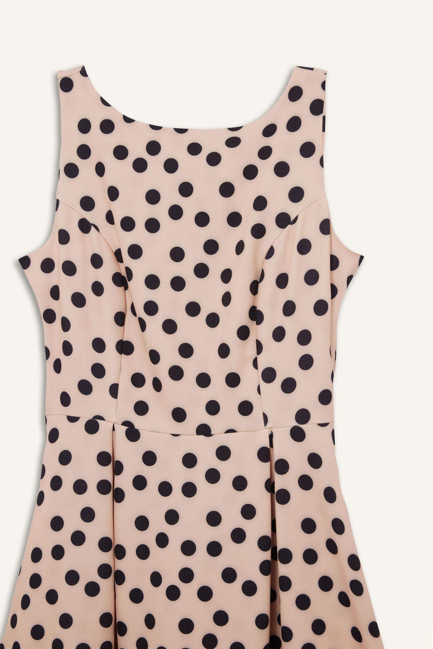 Puantiyeli Kolsuz Midi Elbise