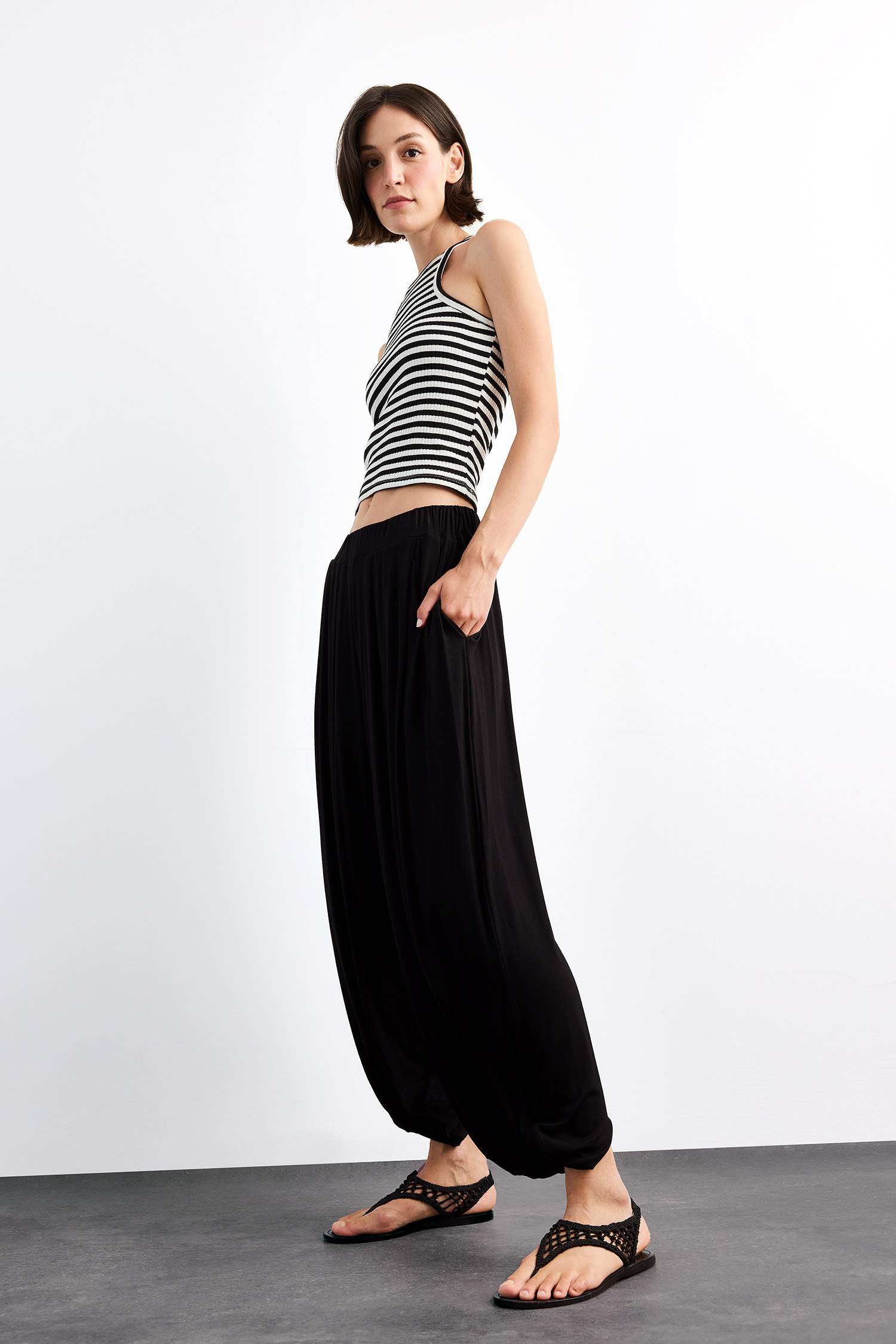 Baggy Fit Normal Bel Jogger Paça Bilek Boy Modal Pantolon