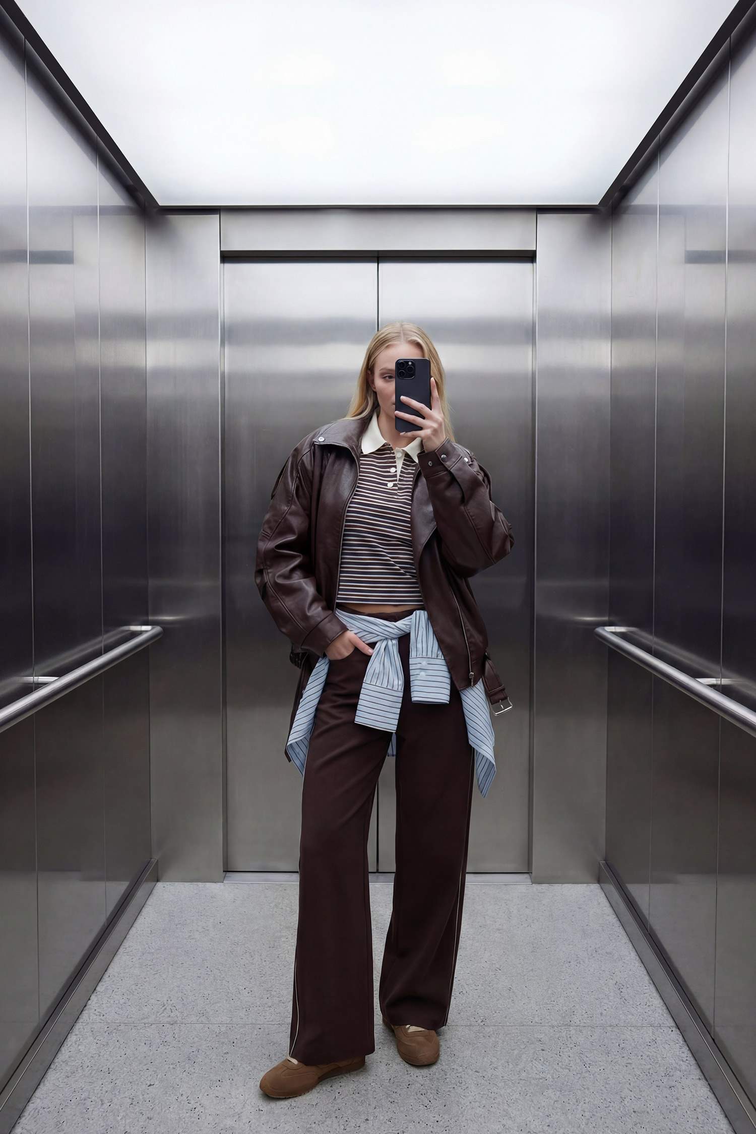 جاكيت جلد صناعي قصة مريحة مقاوم للماء