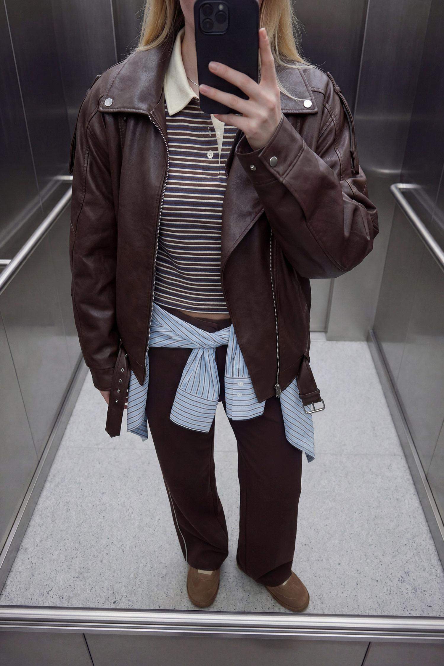 جاكيت جلد صناعي قصة مريحة مقاوم للماء