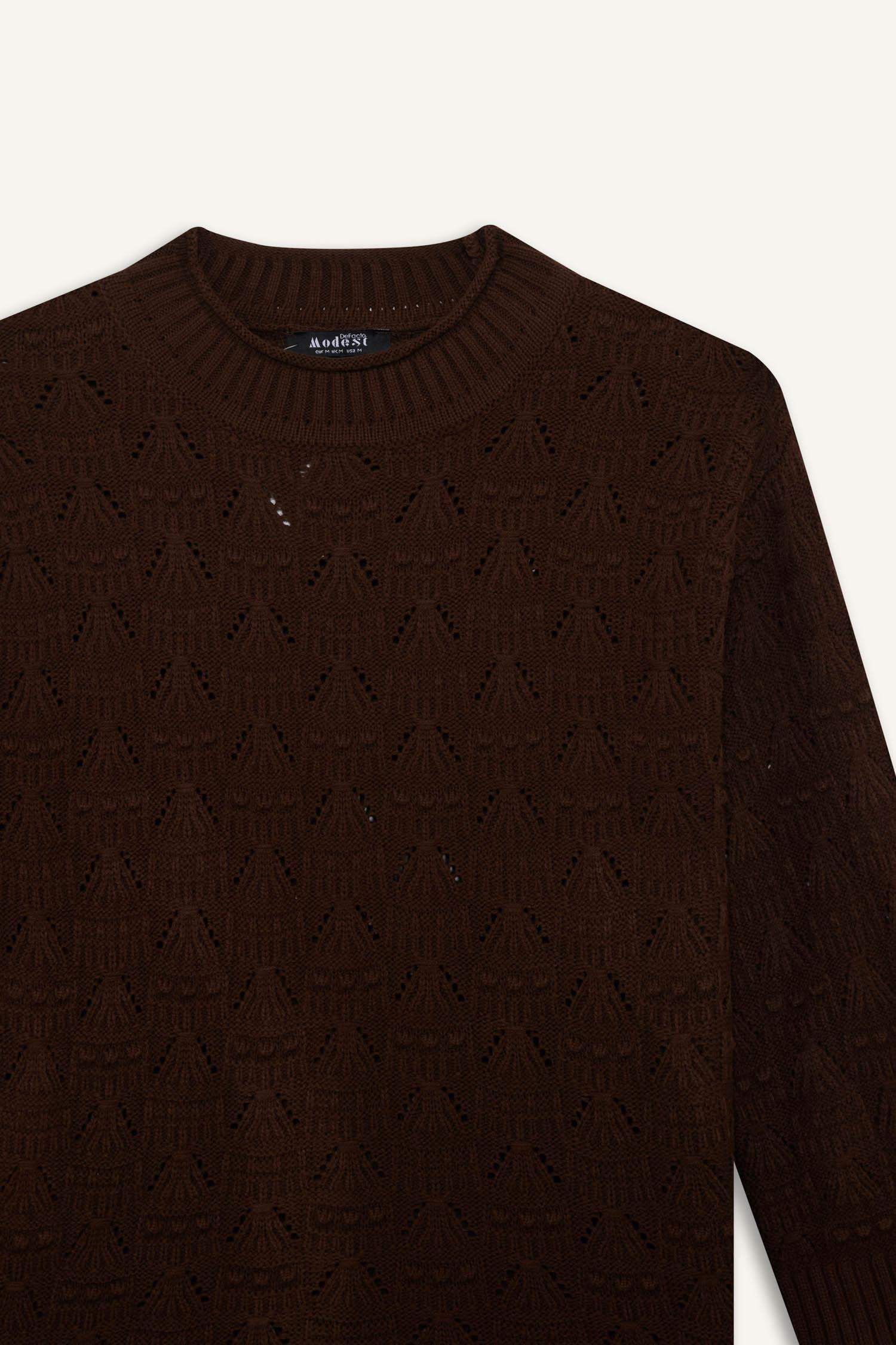 Regular Fit Bisiklet Yaka Ajurlu Triko Tunik