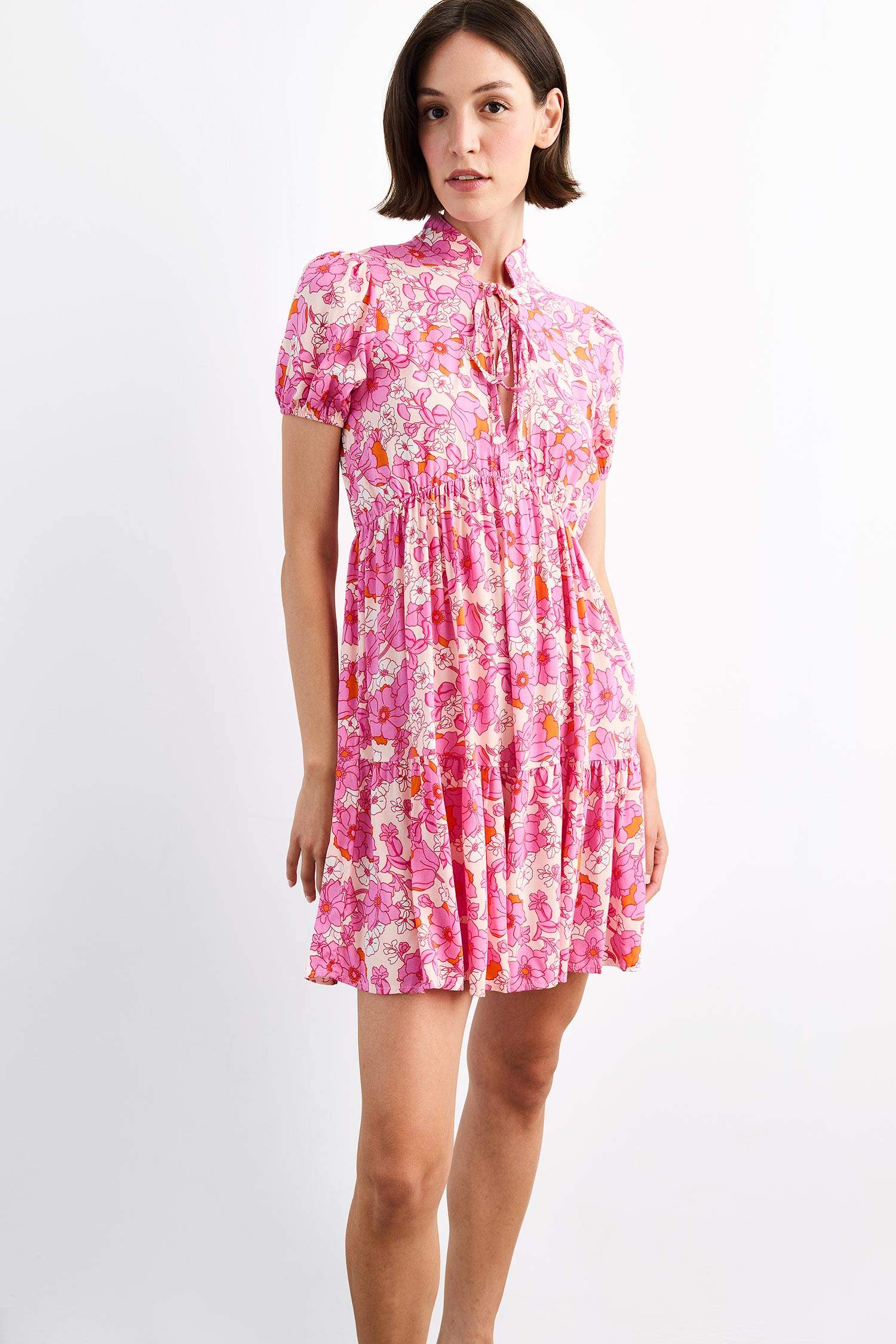 Floral Short Sleeve Mini Dress