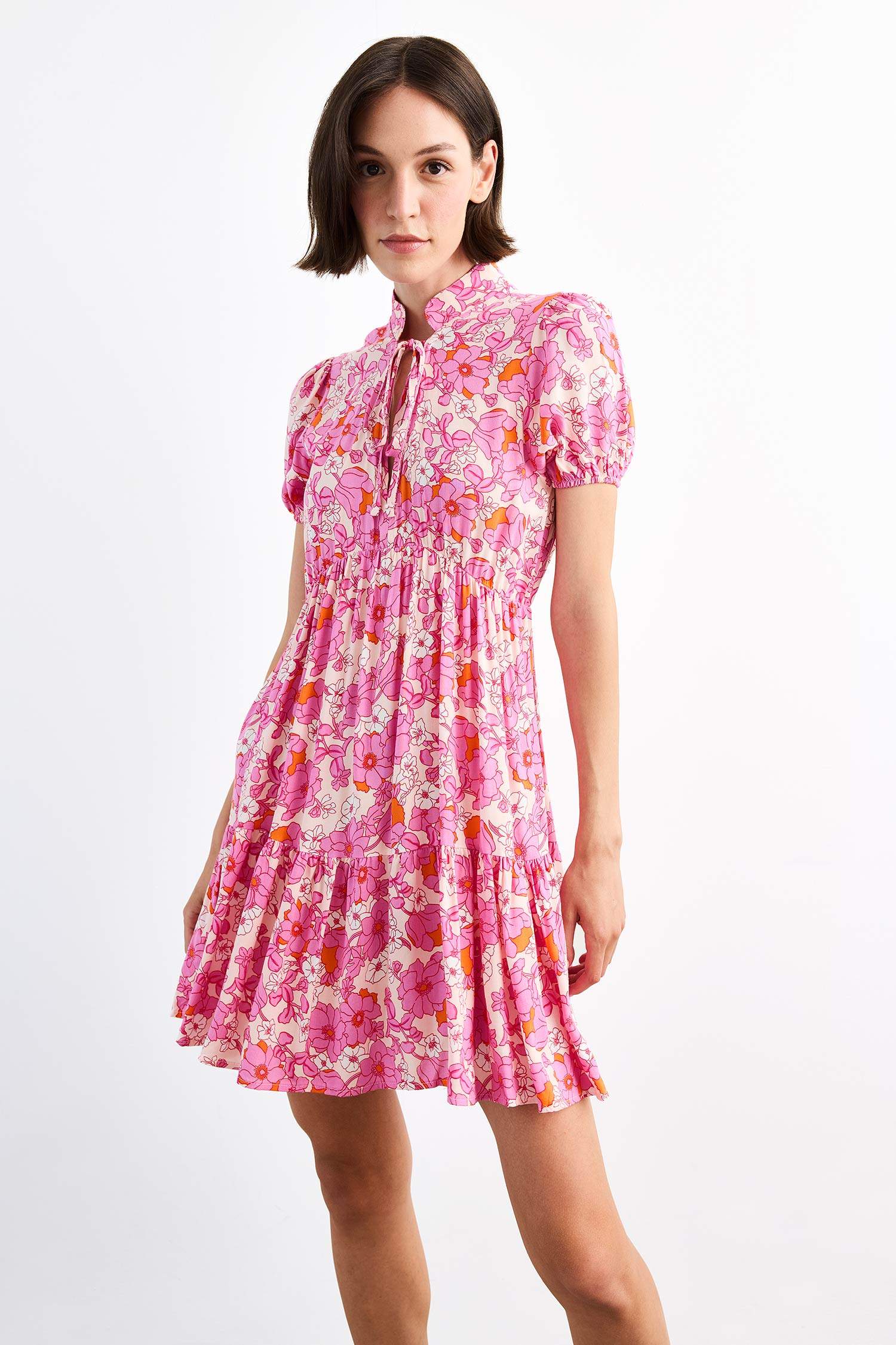 Floral Short Sleeve Mini Dress