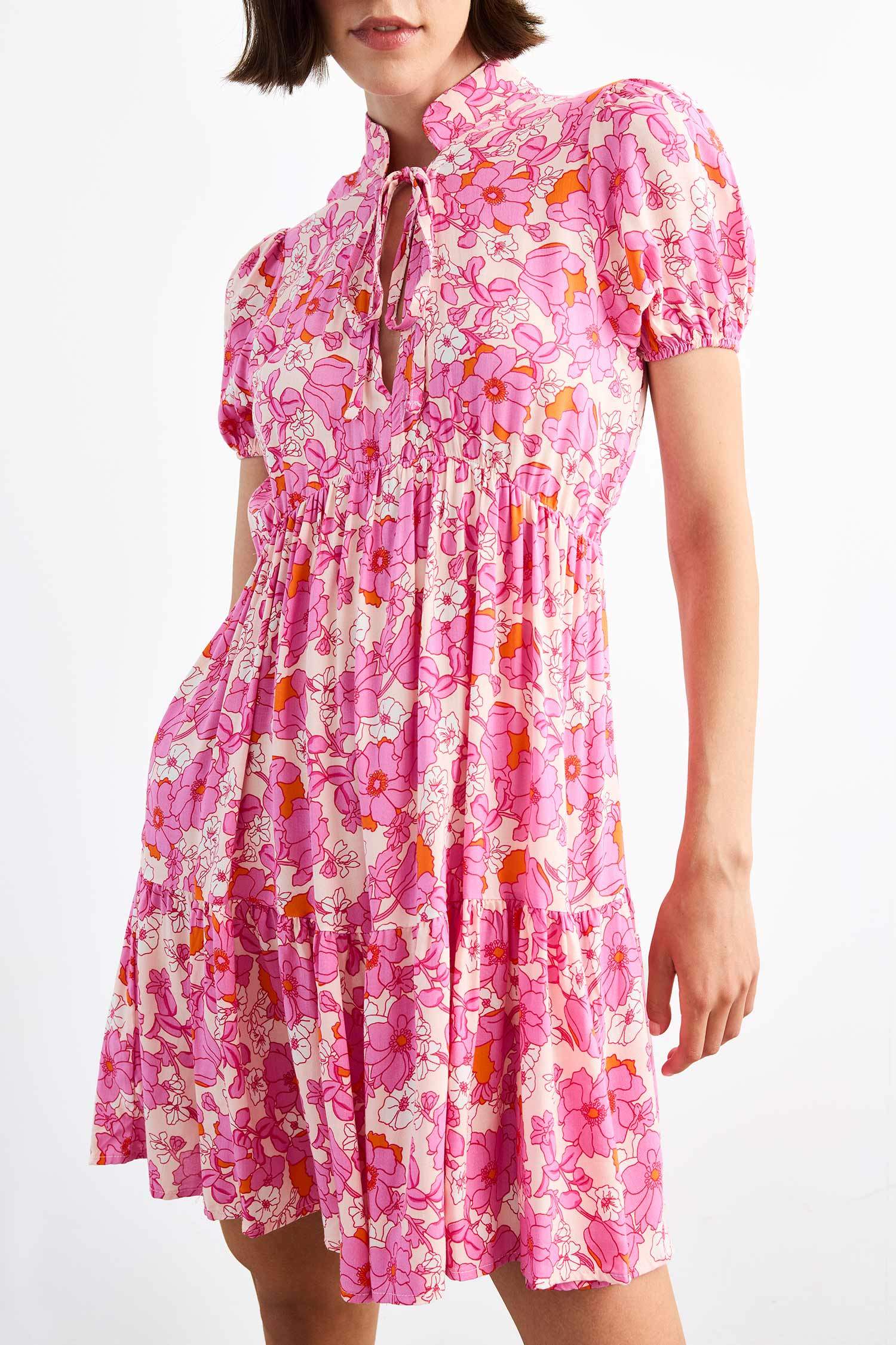 Floral Short Sleeve Mini Dress