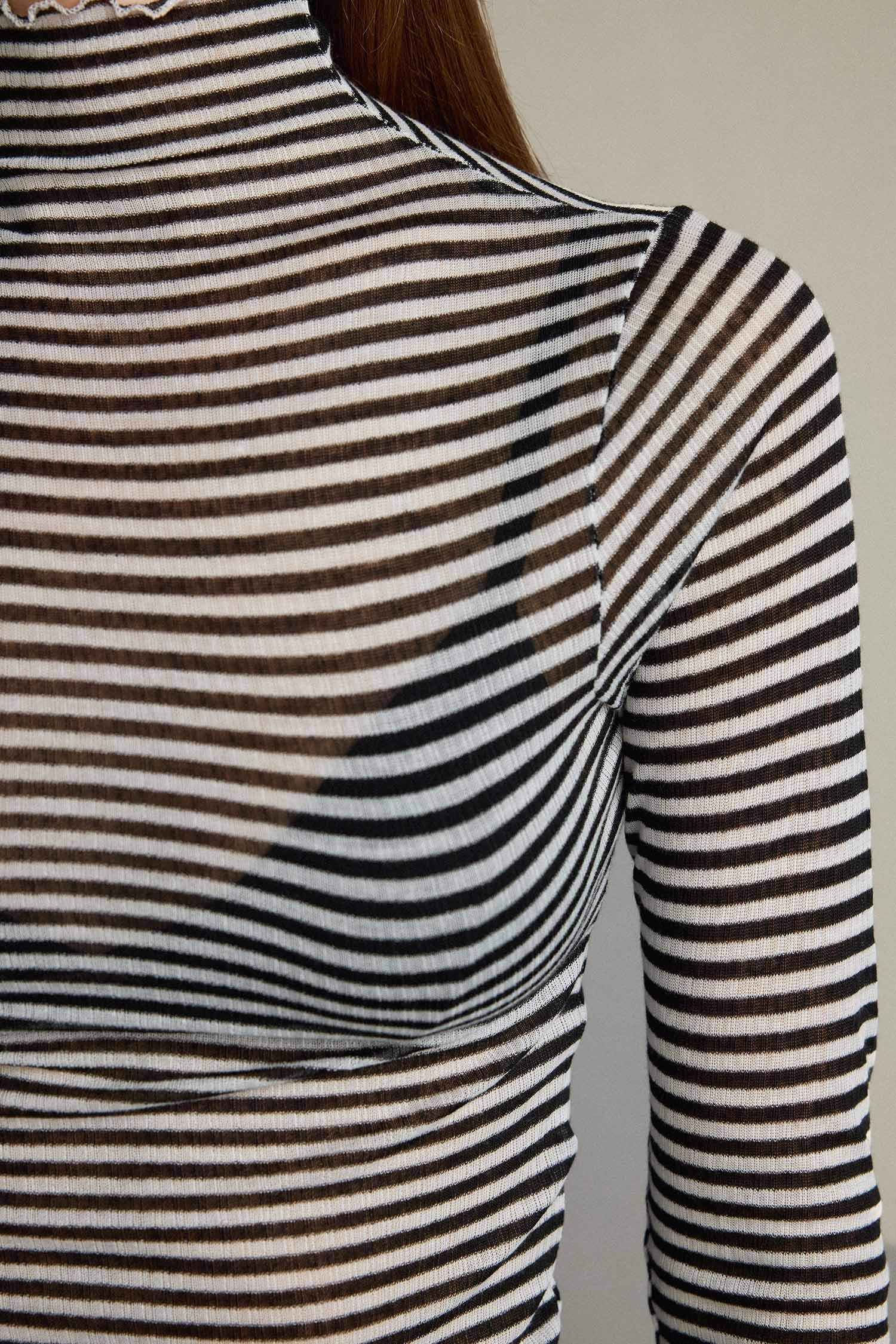 Balıkçı Yaka Çizgili Uzun Kollu Tişört