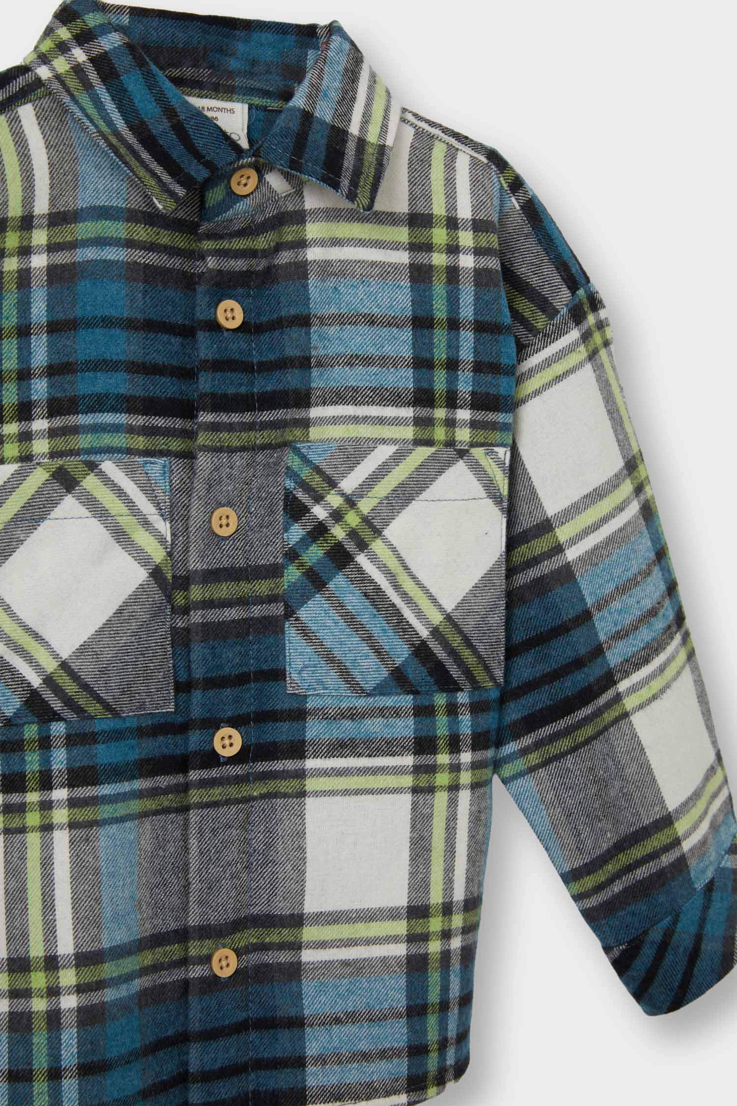 قميص كم طويل كاروهات فلانيل قصة عادية بياقة قميص