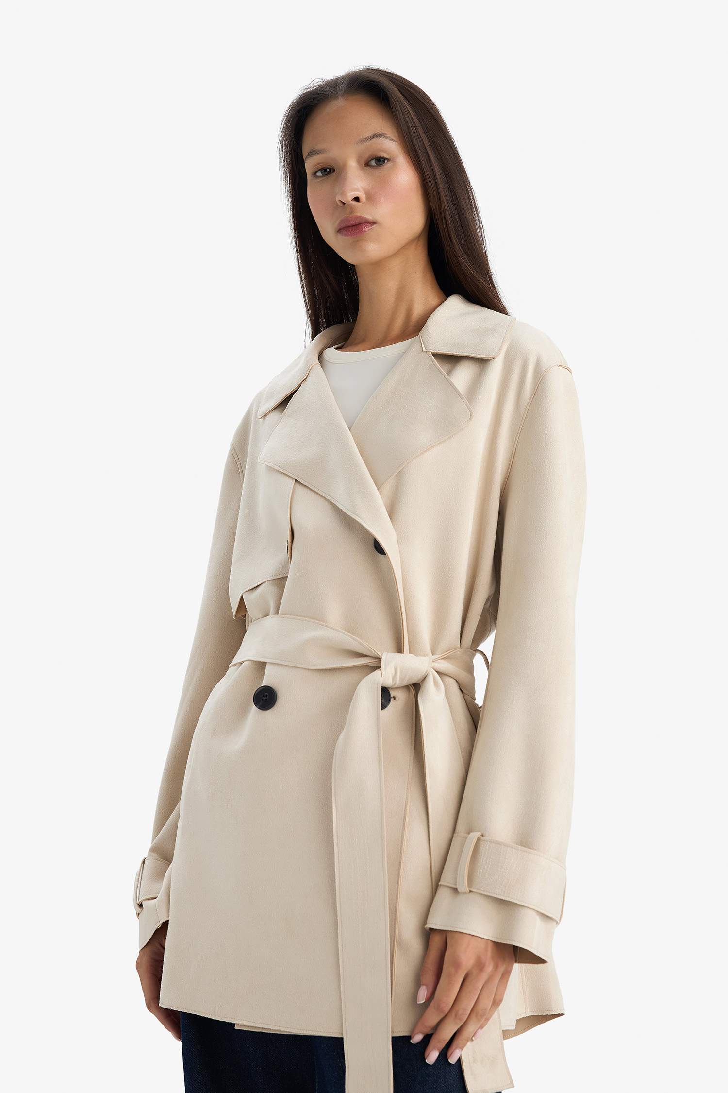 Regular Fit смокинг жағалы күдері тренч