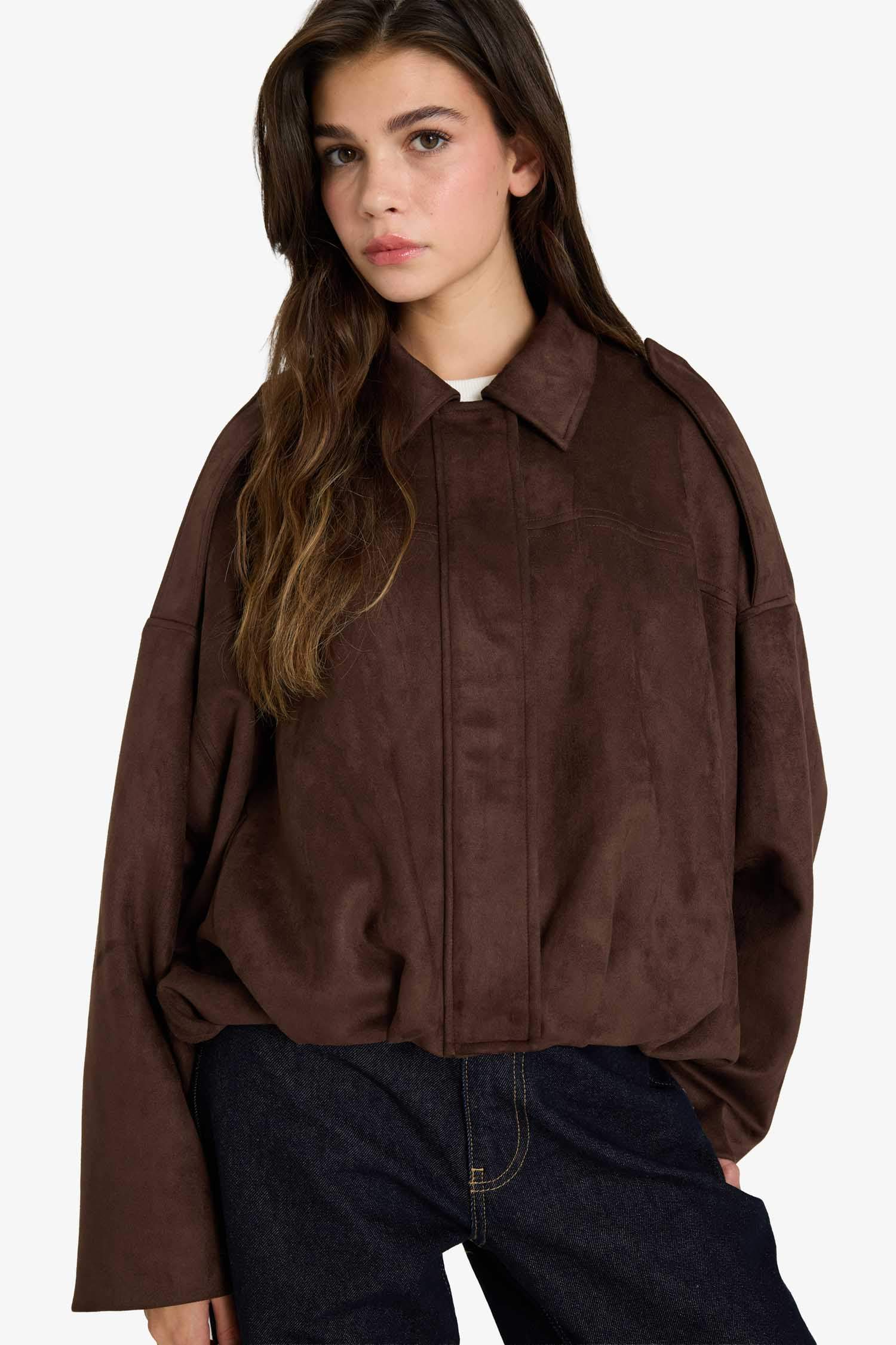 Su Geçirmez Regular Fit Süet Mont