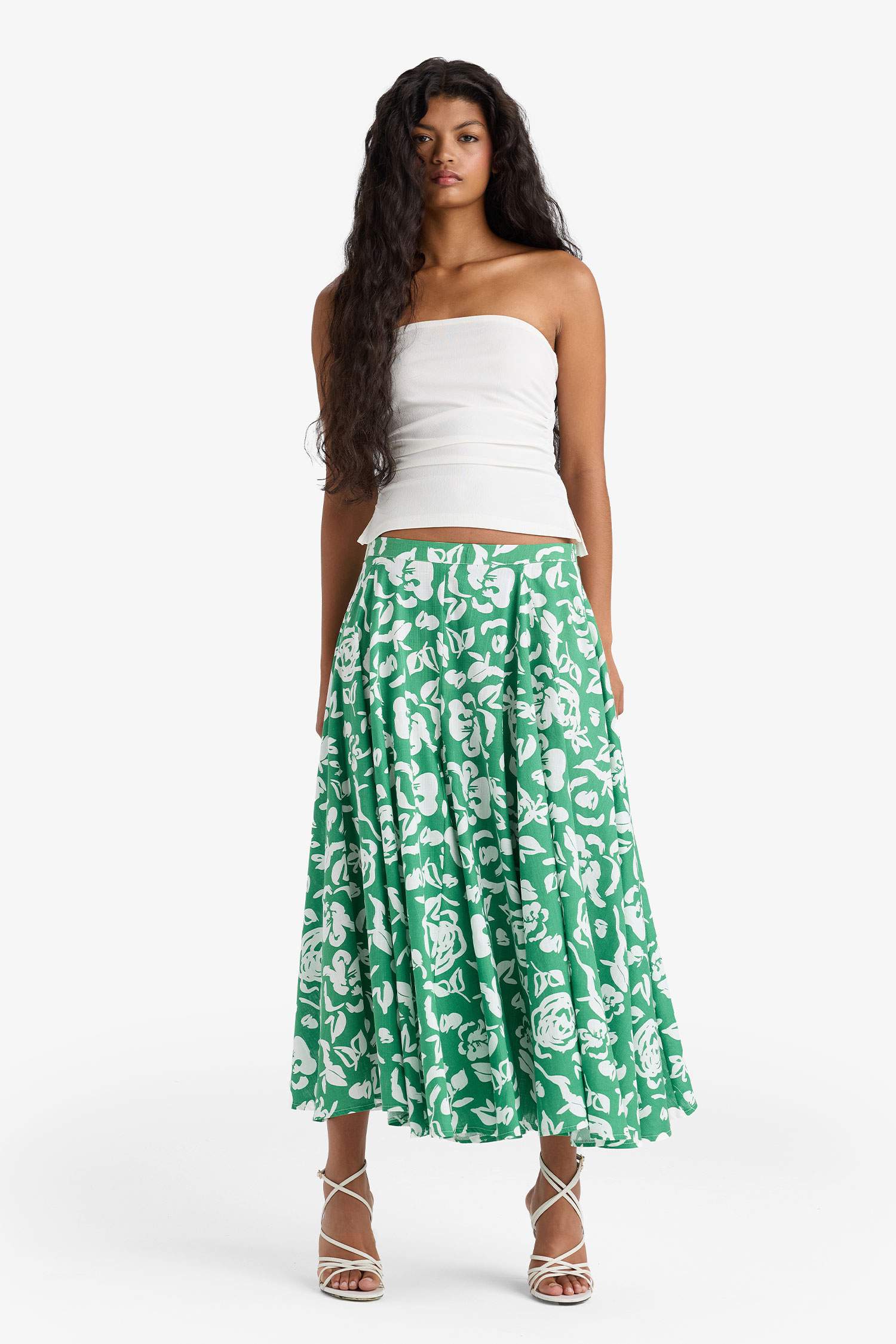 A Cut Floral Linen Look Normal Waist Maxi Skirt