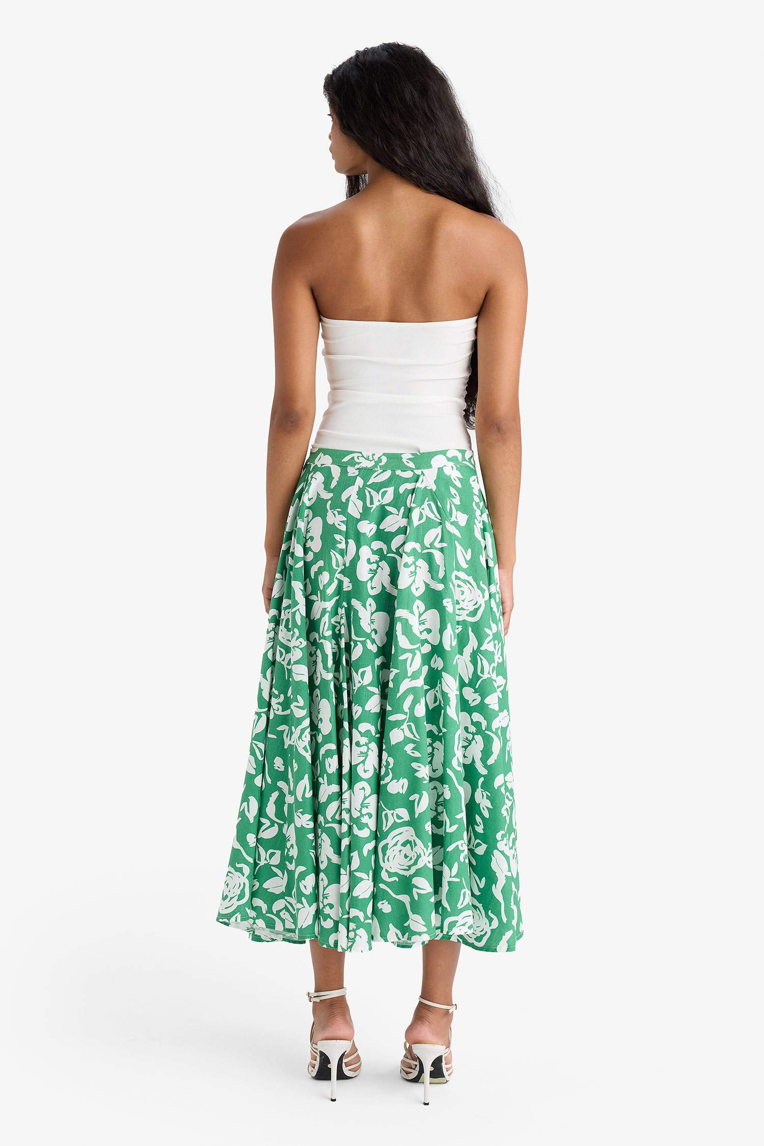 A Cut Floral Linen Look Normal Waist Maxi Skirt