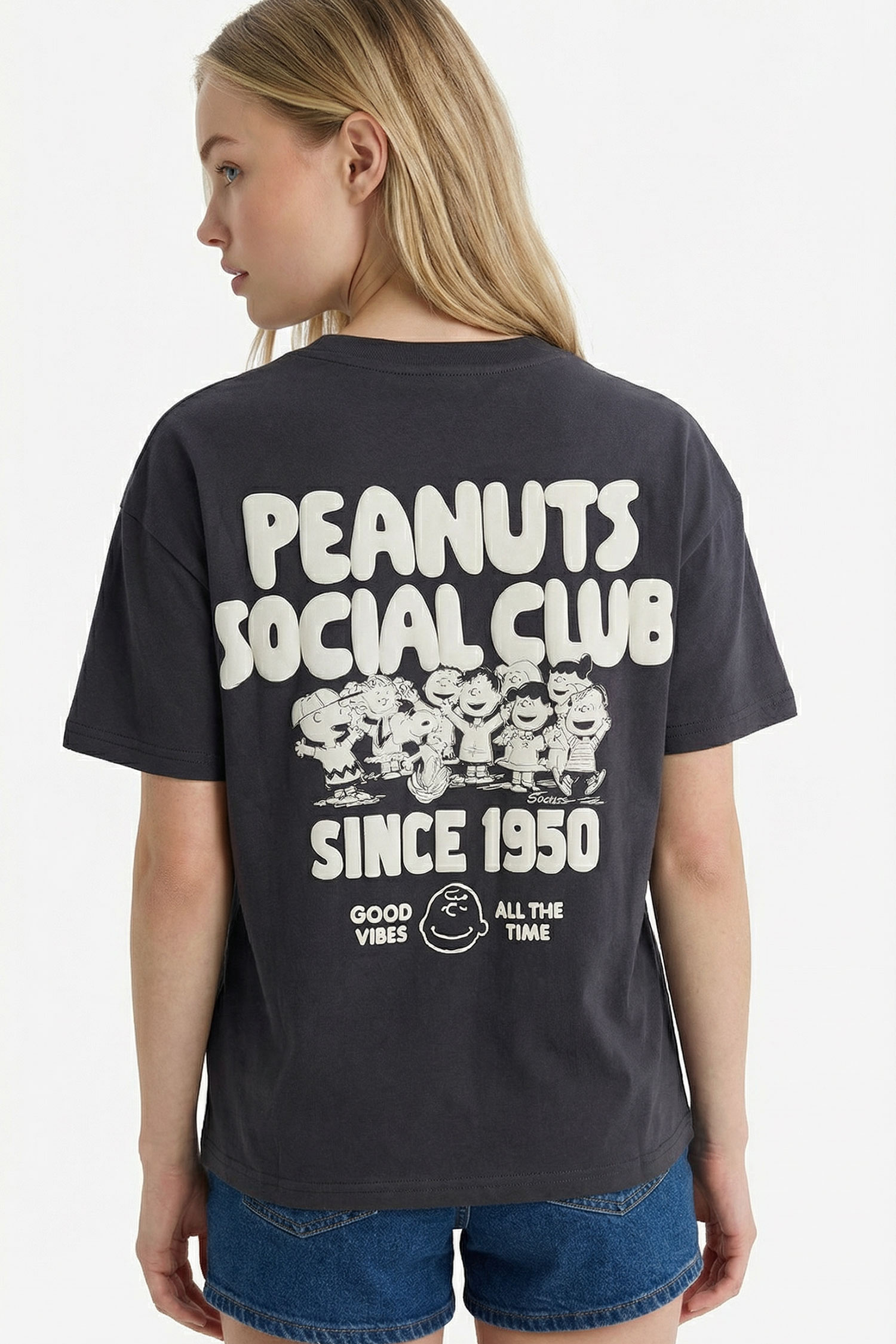 Anthracite Woman Snoopy Crew Neck Printed Oversize T-Shirt 3374556