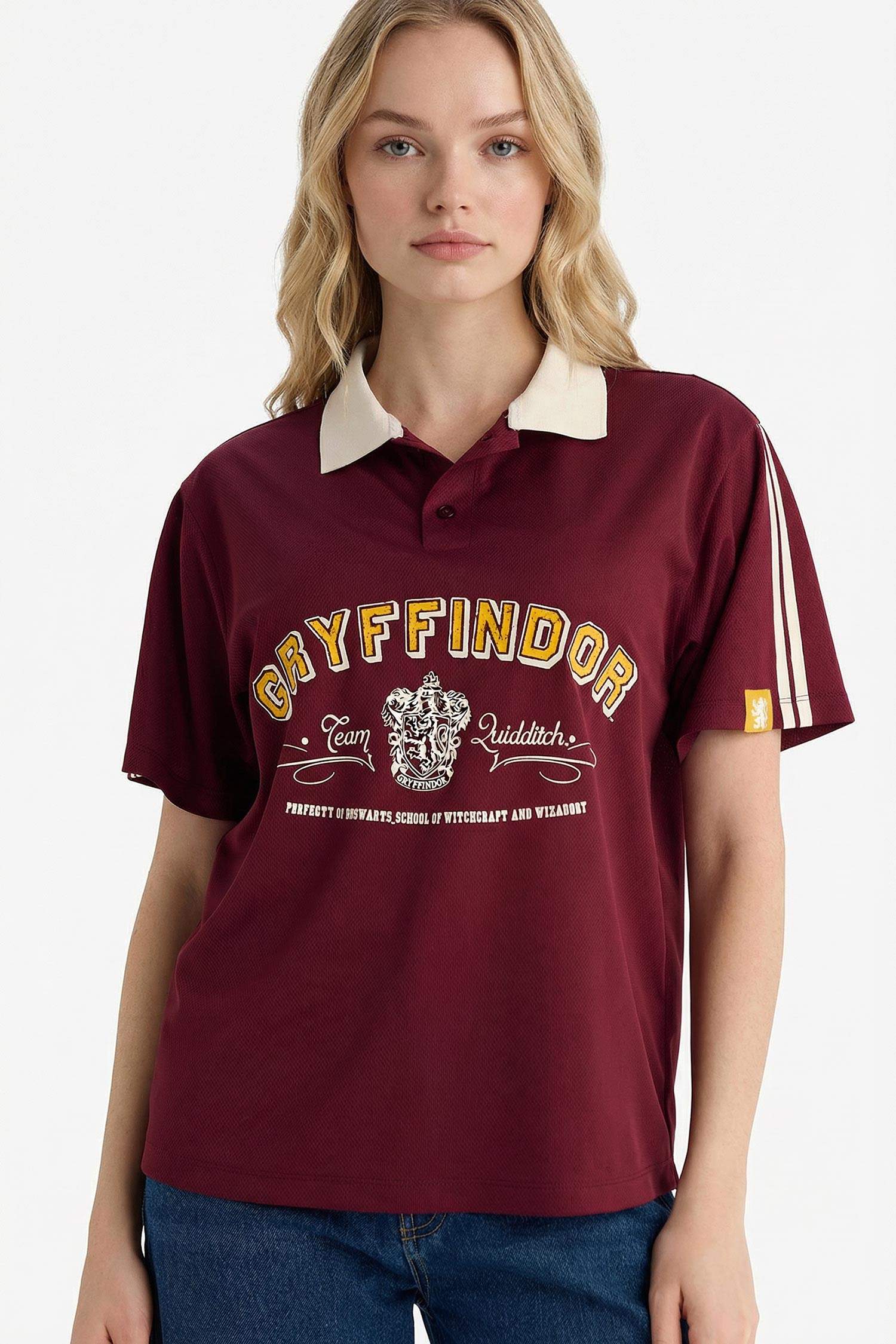 Harry Potter Oversize кең пішімді поло жағалы суретті қысқа жеңді футболка