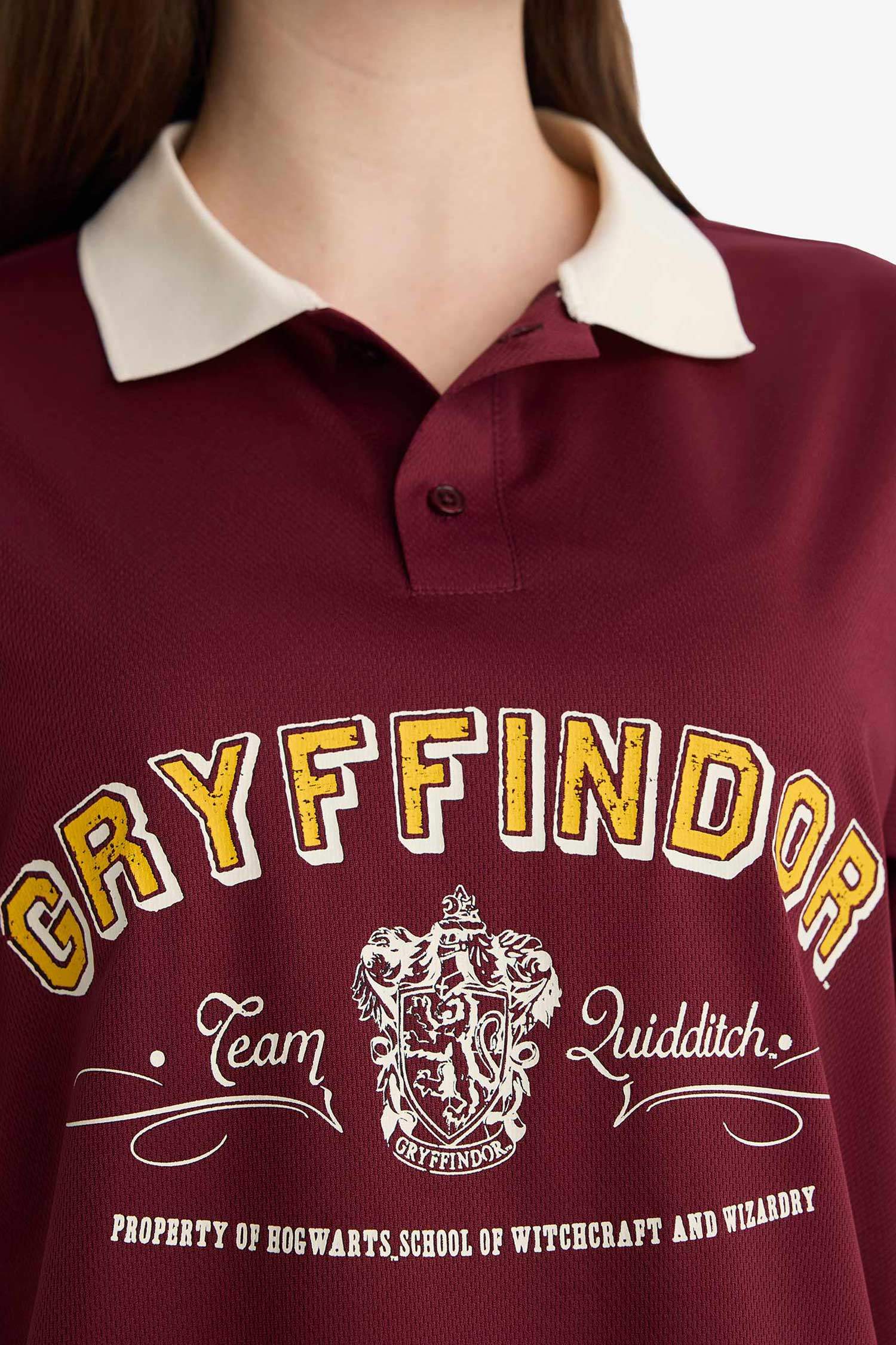 Harry Potter Oversize кең пішімді поло жағалы суретті қысқа жеңді футболка