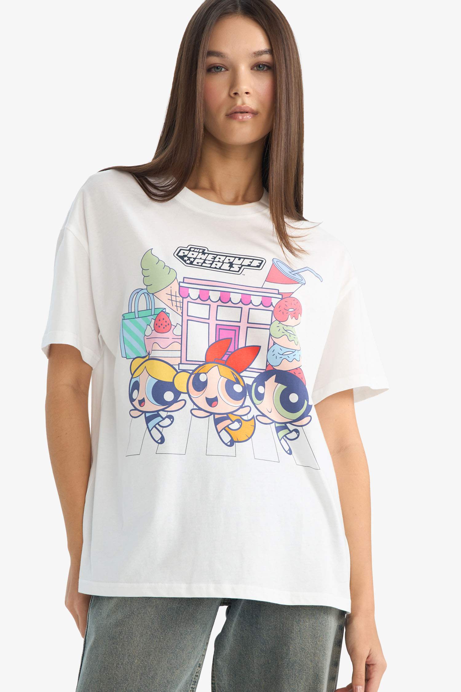 PowerPuff Girls Oversize кең пішімді суретті қысқа жеңді футболка