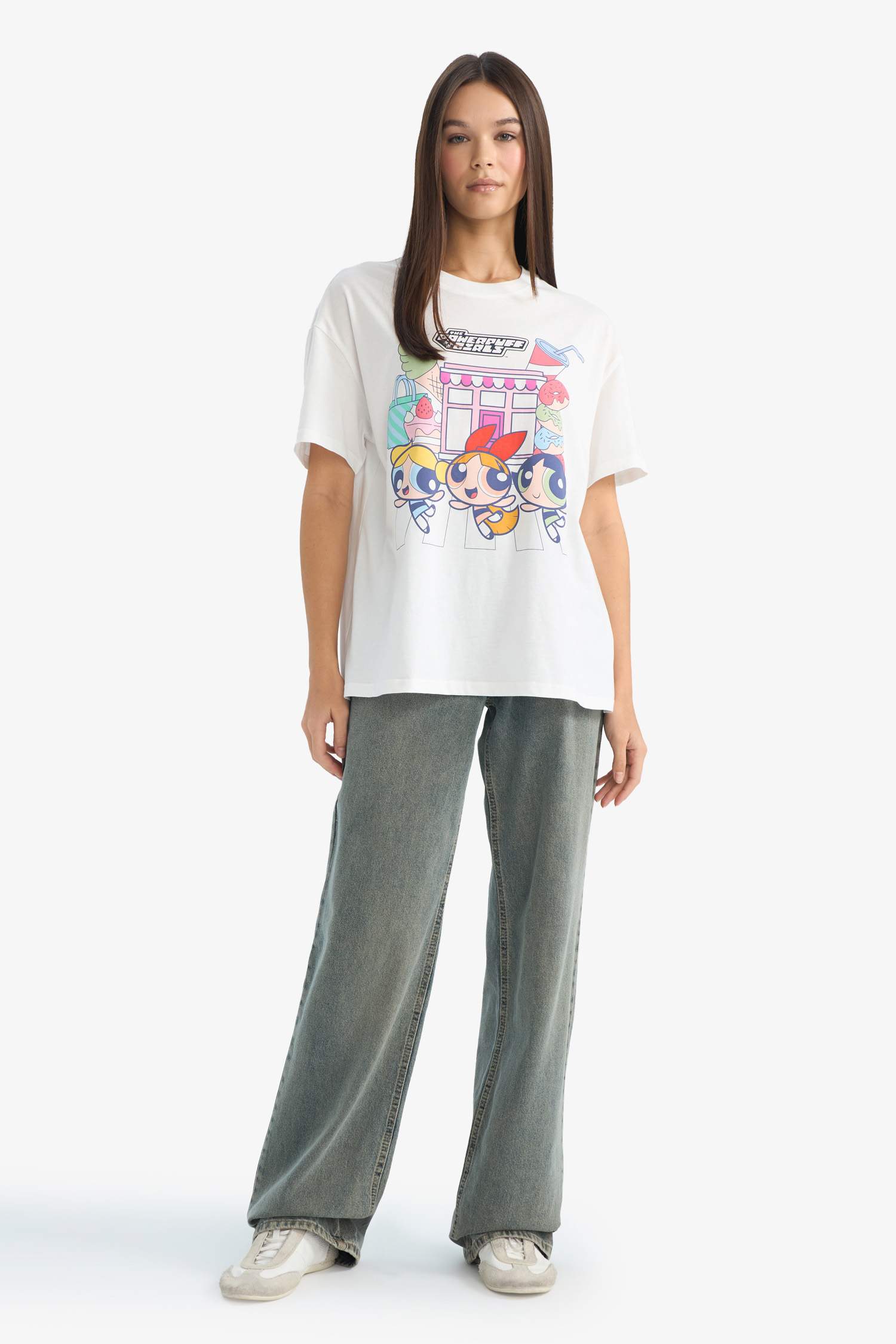 PowerPuff Girls Oversize кең пішімді суретті қысқа жеңді футболка