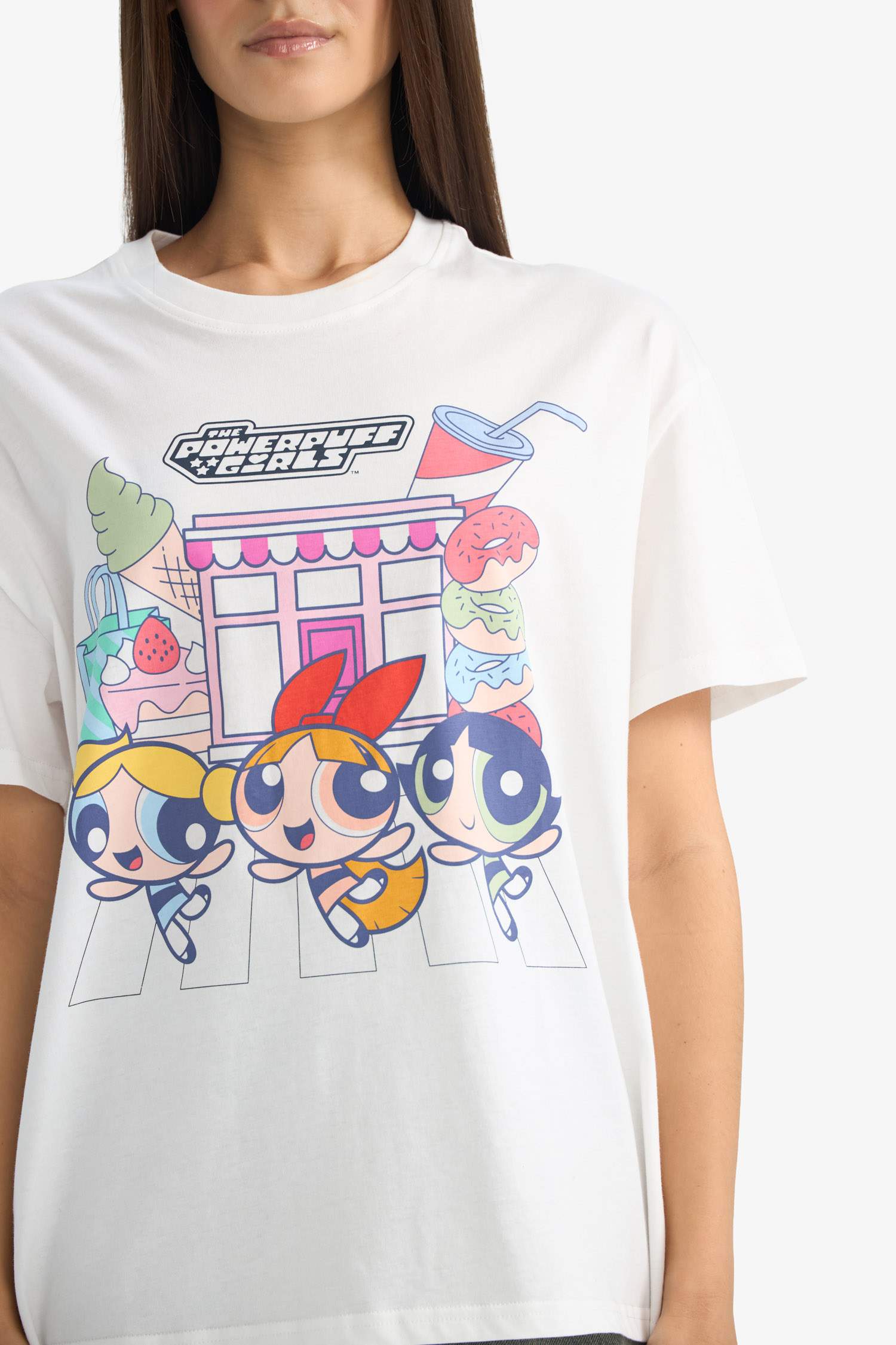 PowerPuff Girls Oversize кең пішімді суретті қысқа жеңді футболка