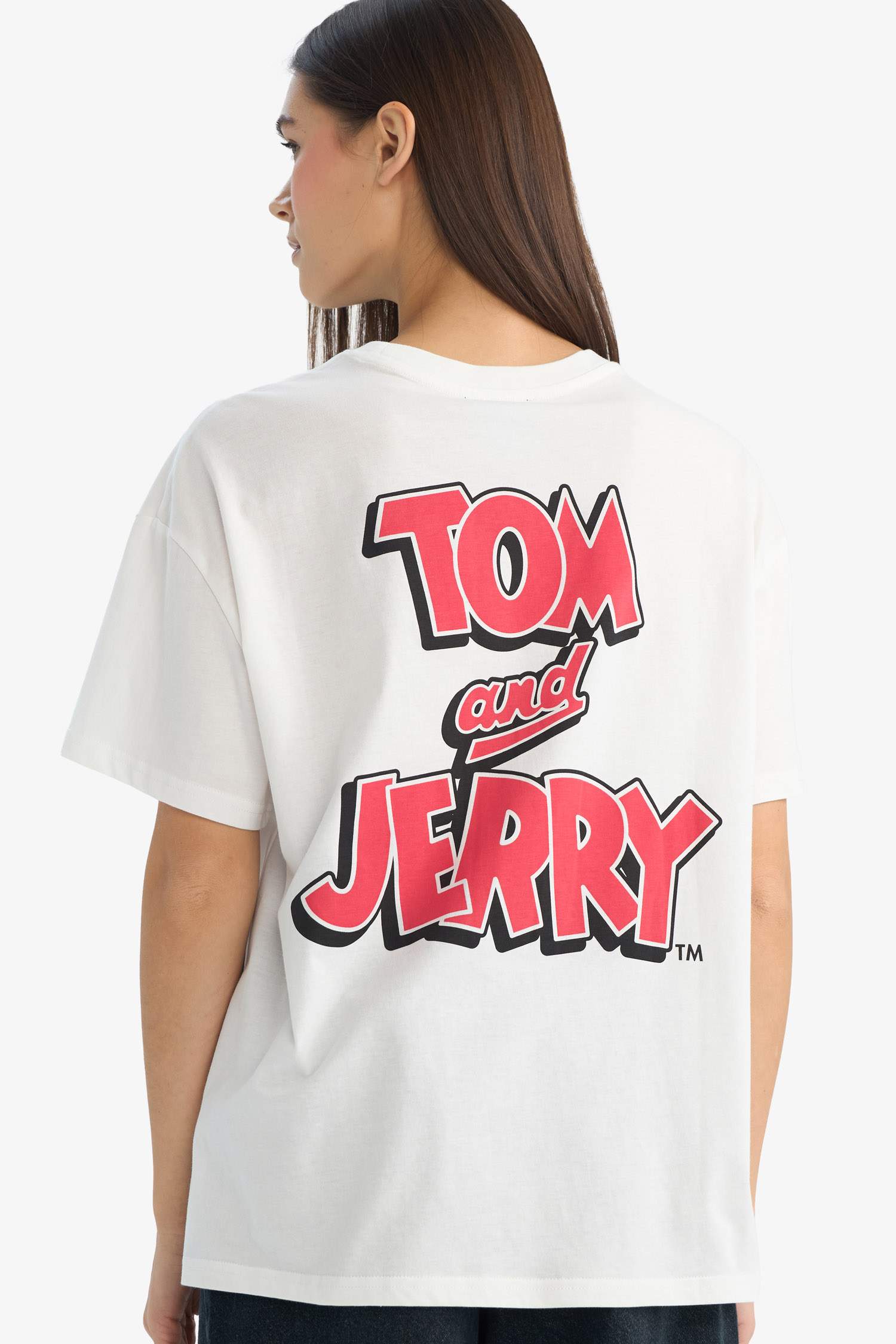 Tom & Jerry Oversize кең пішімді суретті қысқа жеңді футболка