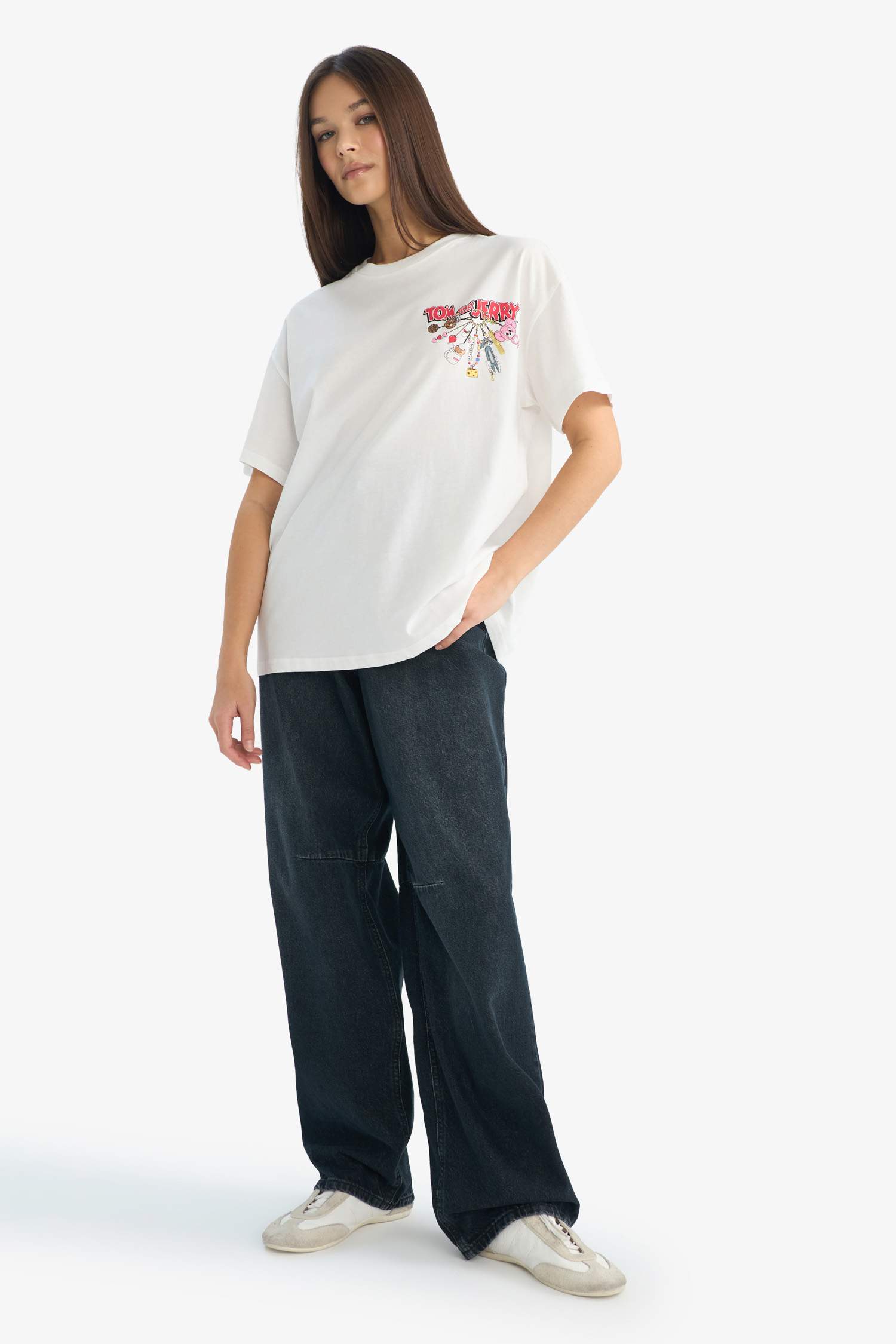 Tom & Jerry Oversize кең пішімді суретті қысқа жеңді футболка