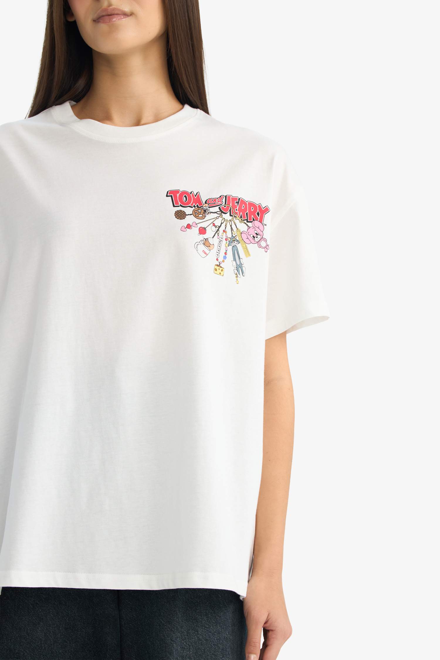 Tom & Jerry Oversize кең пішімді суретті қысқа жеңді футболка