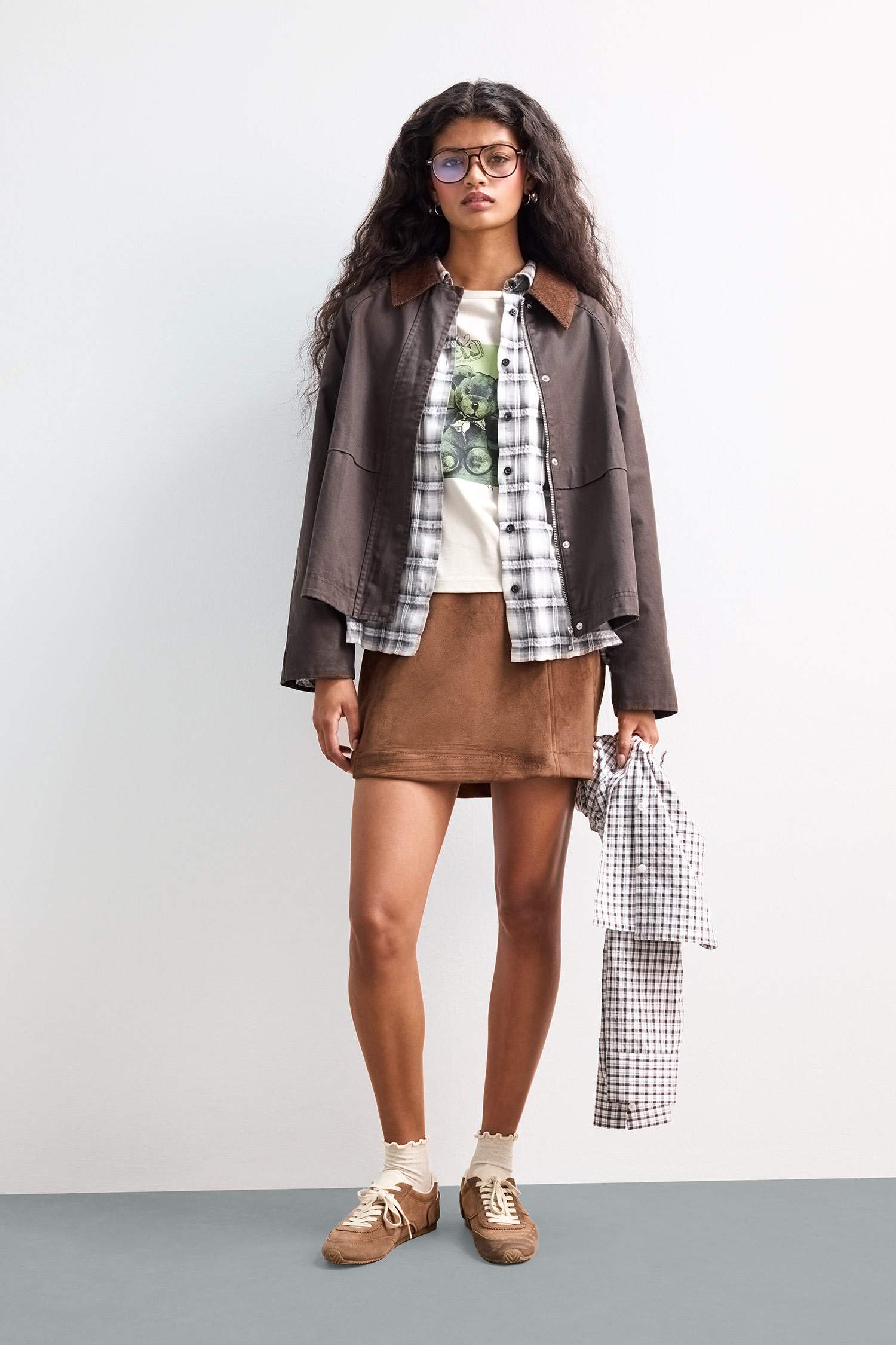 A-Line Regular Waist Mini Suede Skirt