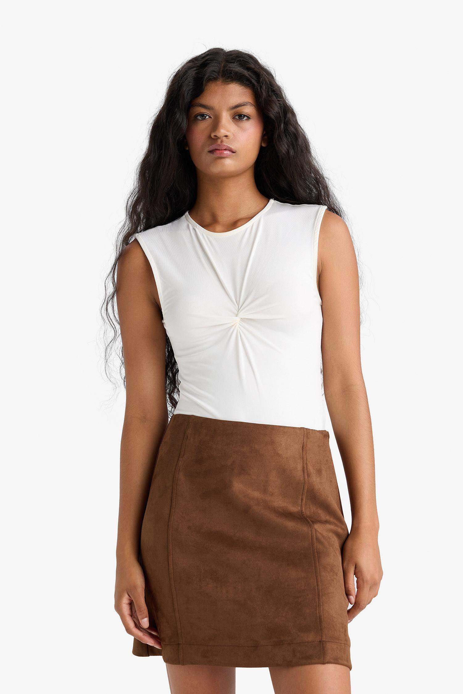 A-Line Regular Waist Mini Suede Skirt