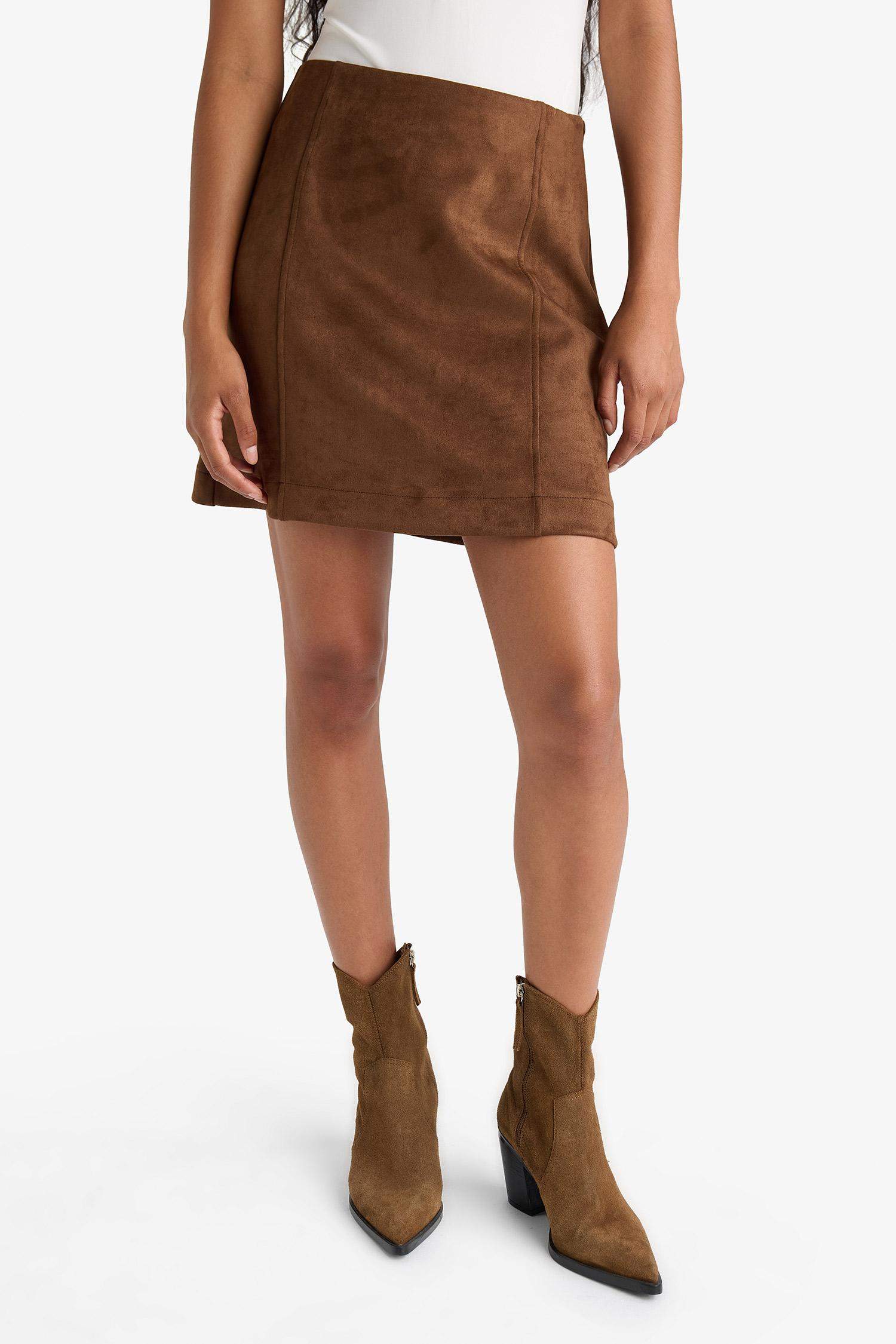 A-Line Regular Waist Mini Suede Skirt