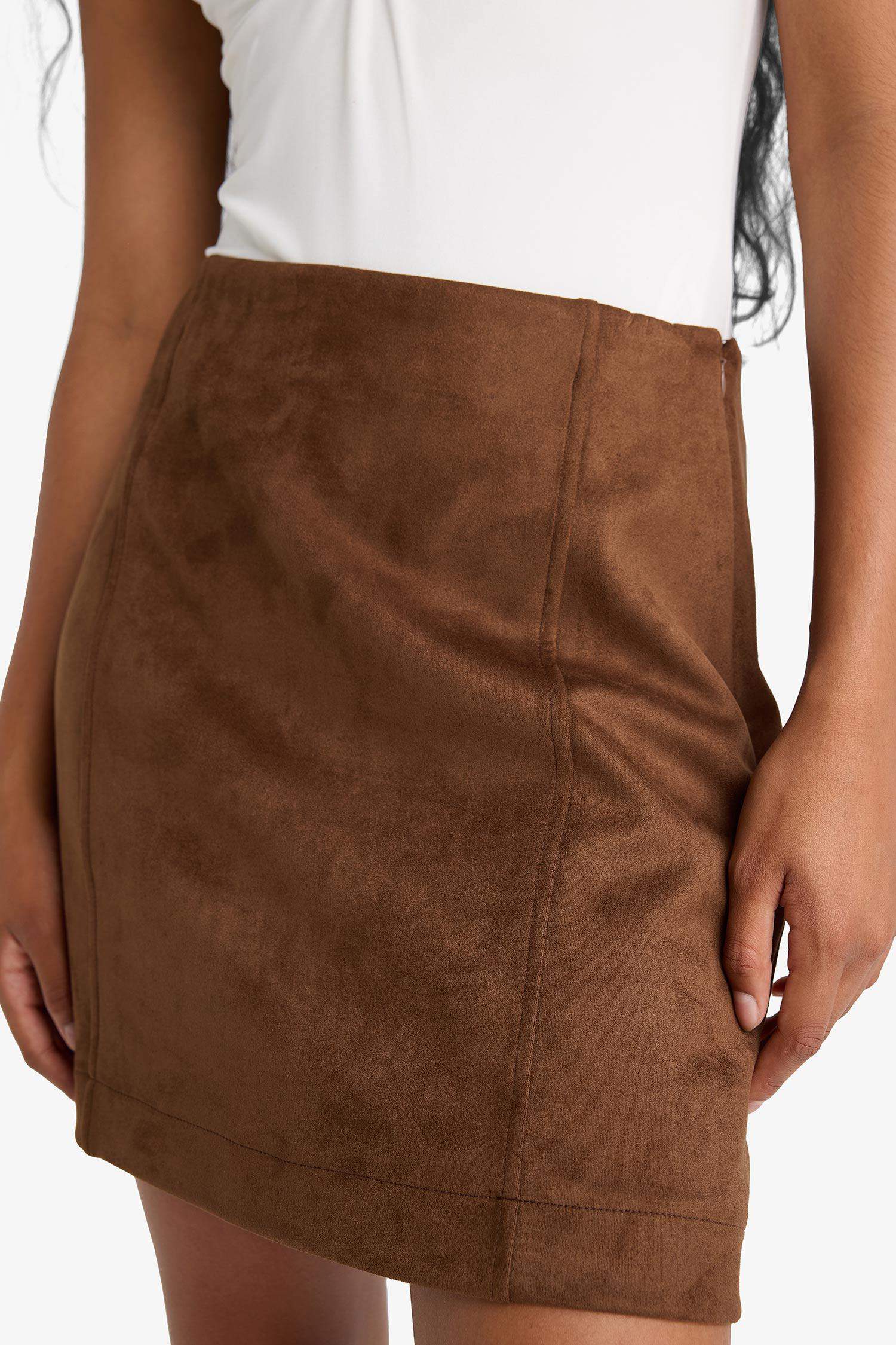 A-Line Regular Waist Mini Suede Skirt