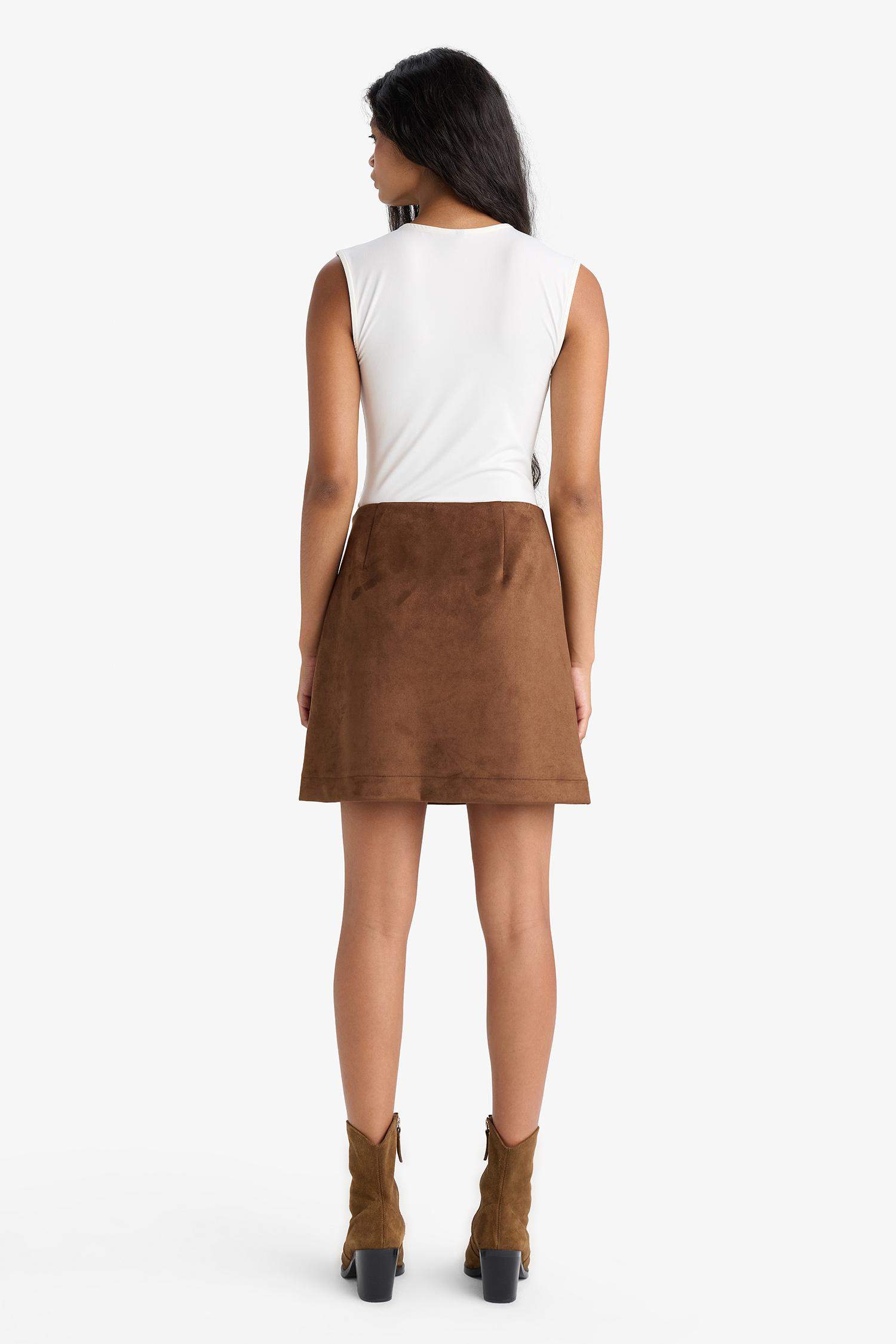 A-Line Regular Waist Mini Suede Skirt