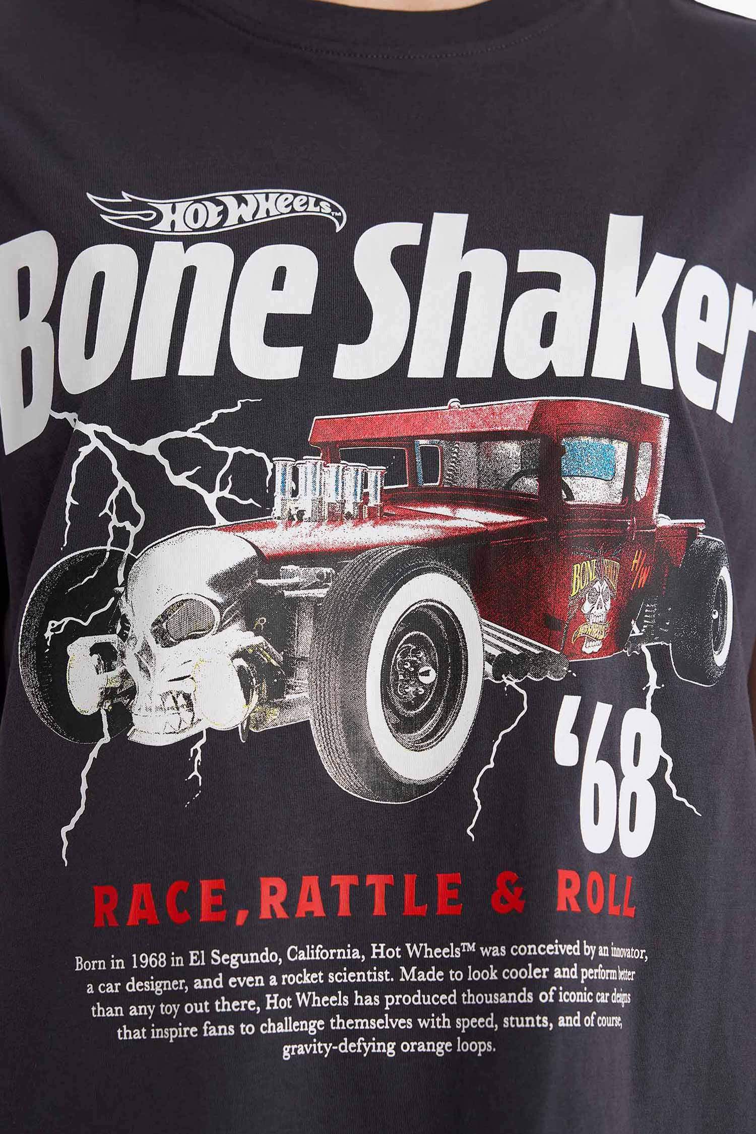 Hot Wheels Oversize кең пішімді дөңгелек жағалы суретті қысқа жеңді футболка