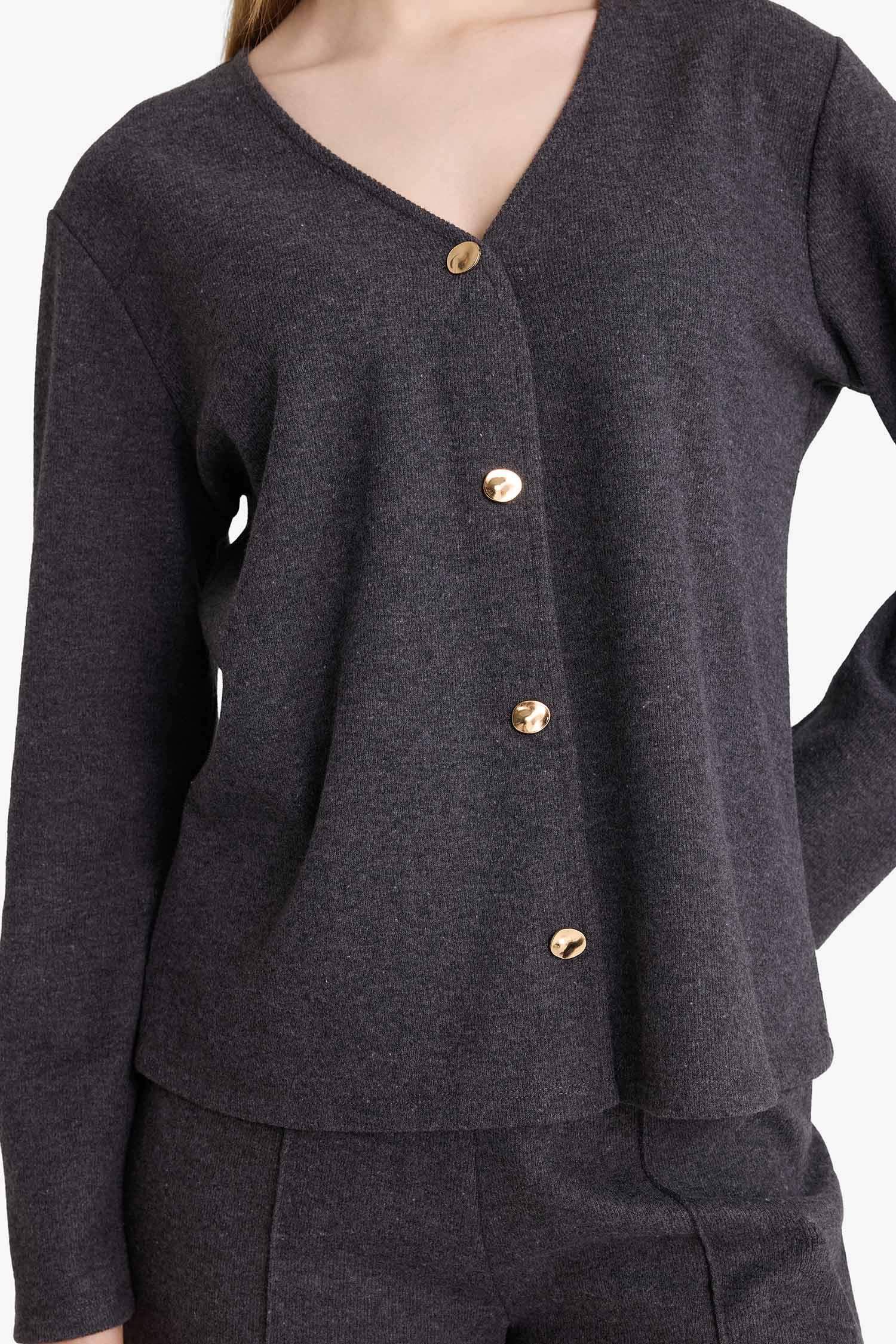 Regular Fit V-пішінді жағалы пике кардиган