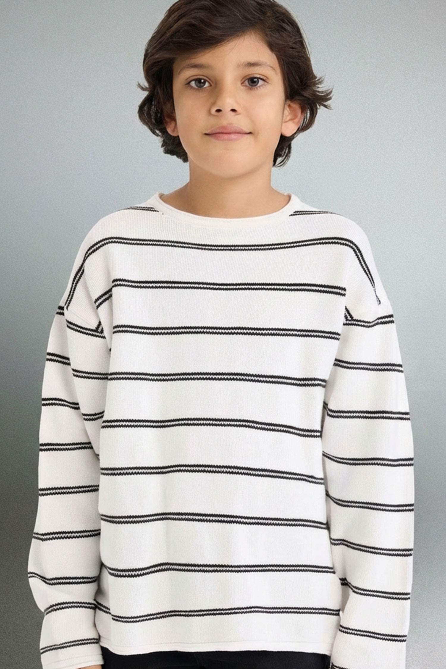 Bisiklet Yaka Çizgili Triko Kazak Erkek Çocuk