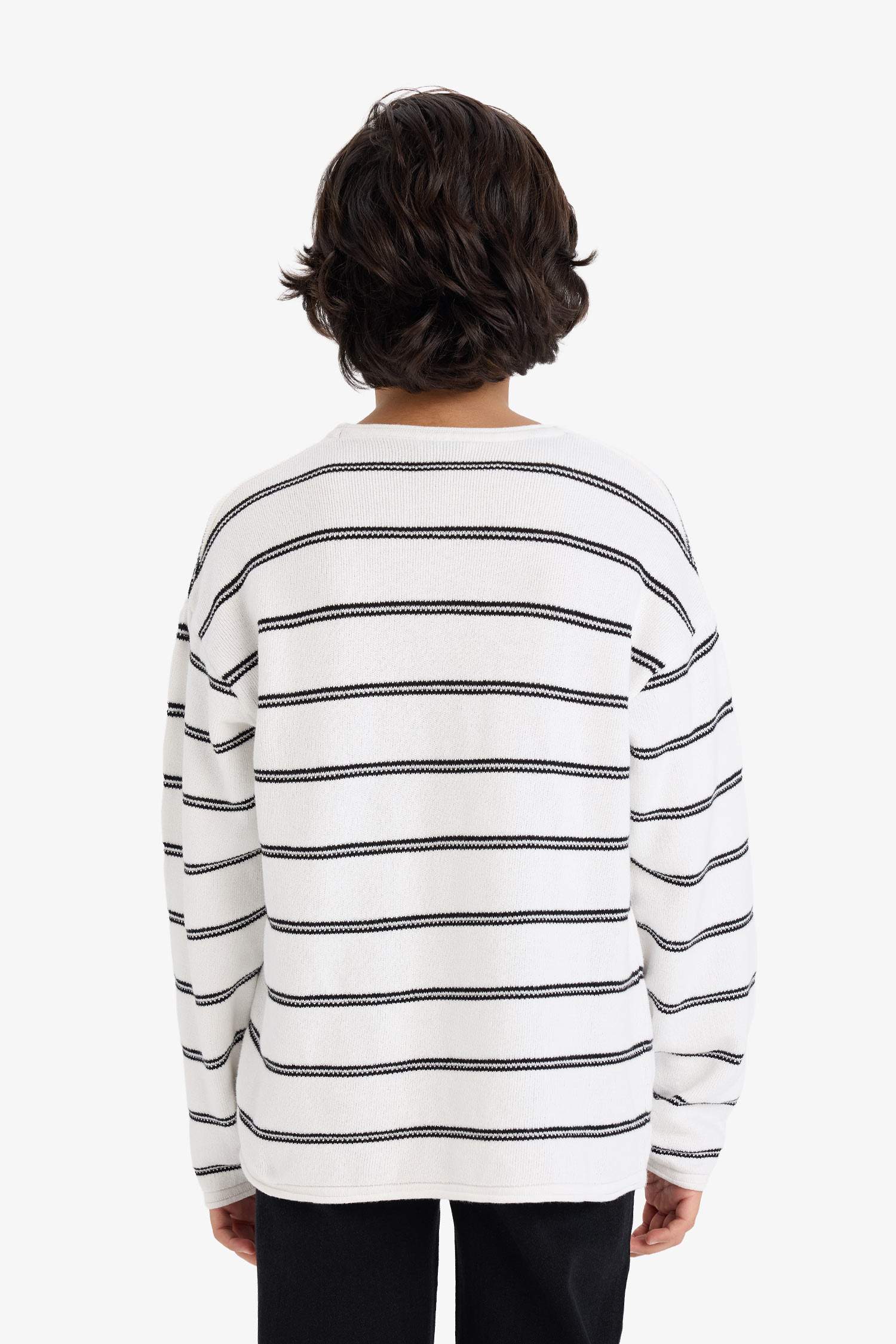 Erkek Çocuk Bisiklet Yaka Çizgili Triko Kazak